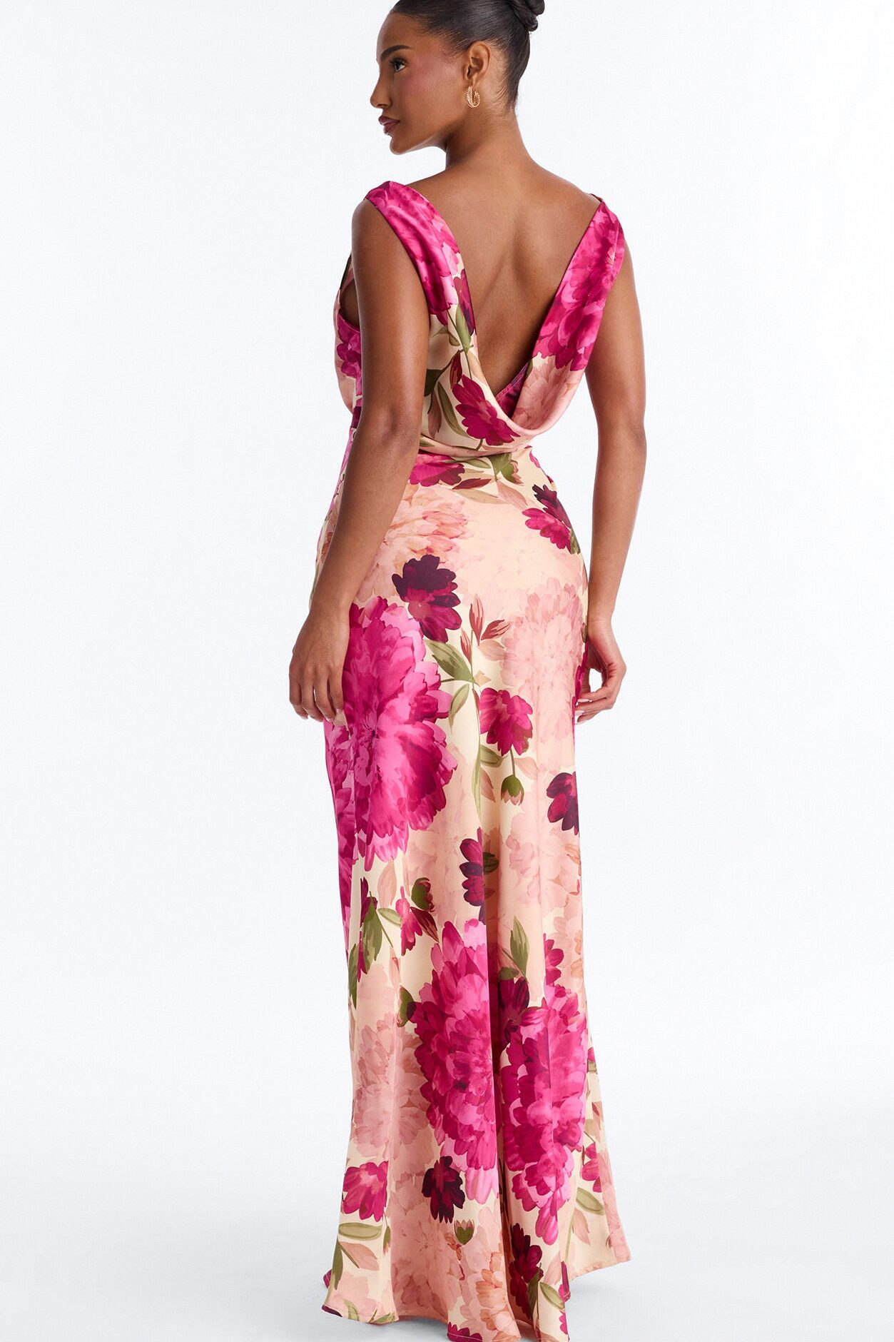 In Full Bloom Satin Maxi Dress - Pink/combo
