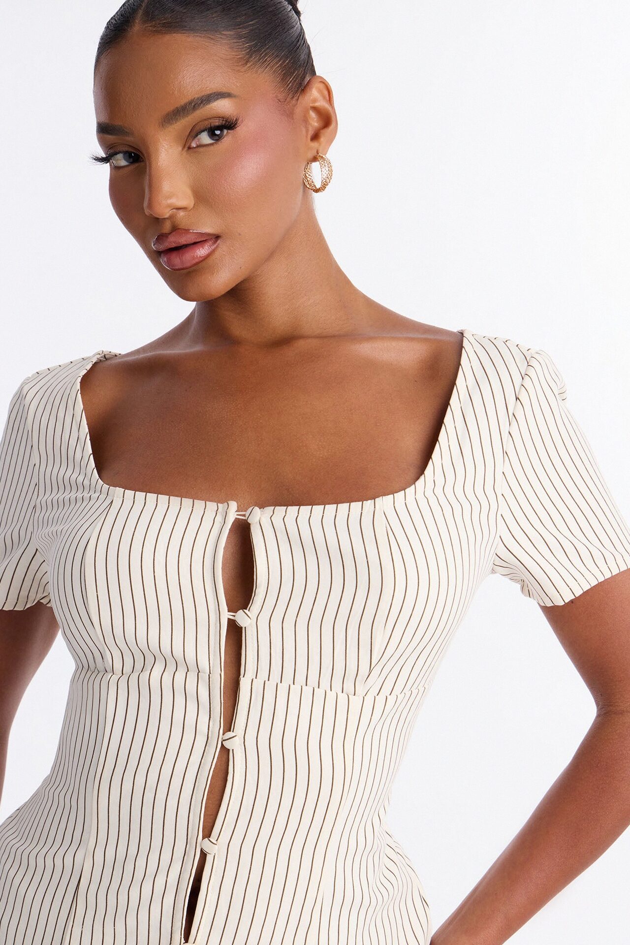 Arlette Poplin Button Up Short Sleeve Top - Cream/combo