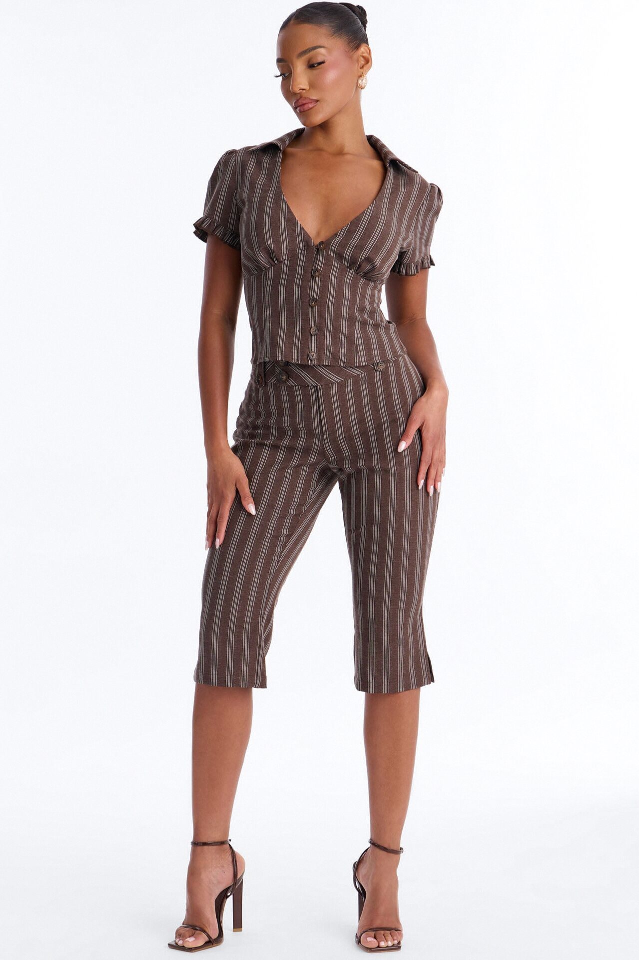 Mabel Striped Capri Set - Chocolate/Combo