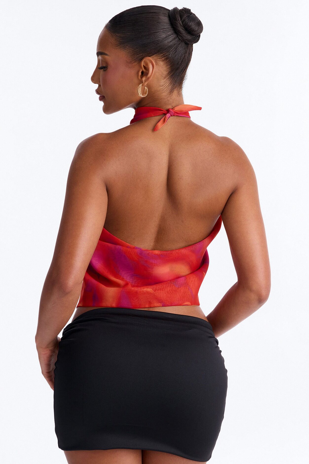 Bali Mornings Chiffon Tie Front Scarf Top - Red/combo