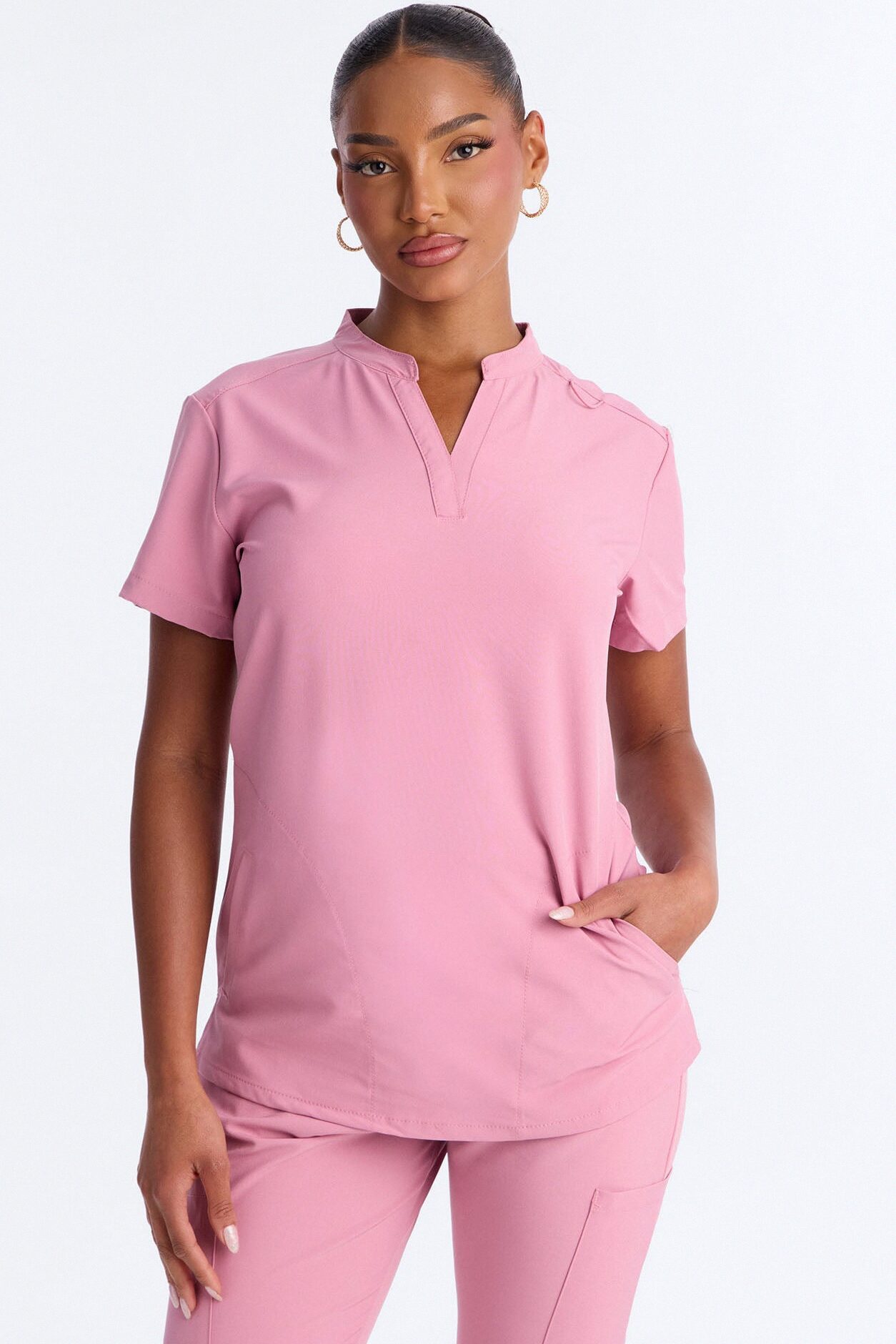 It's Go Time Collared Open Leg Uniform Scrub Set - Mauve