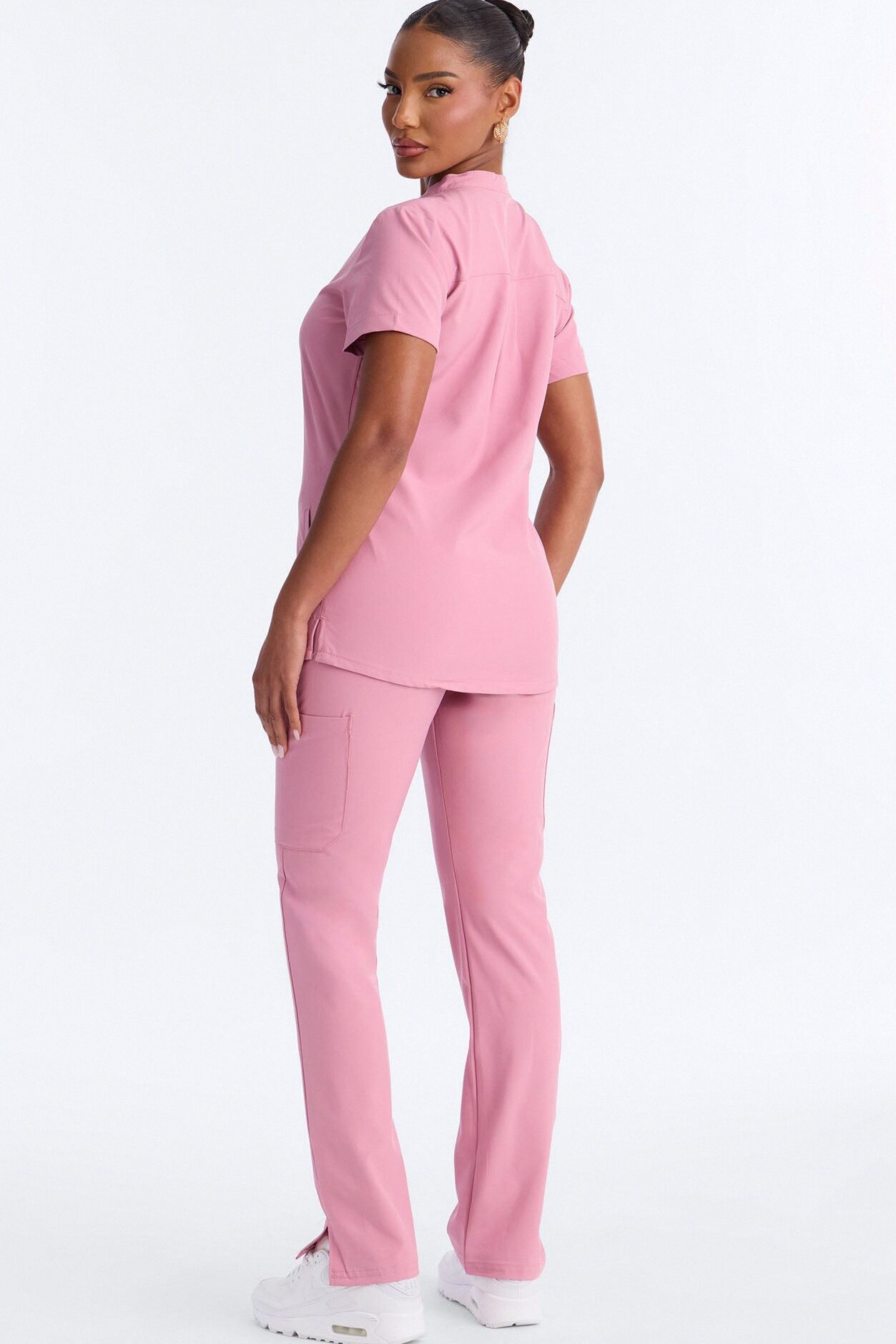 It's Go Time Collared Open Leg Uniform Scrub Set - Mauve