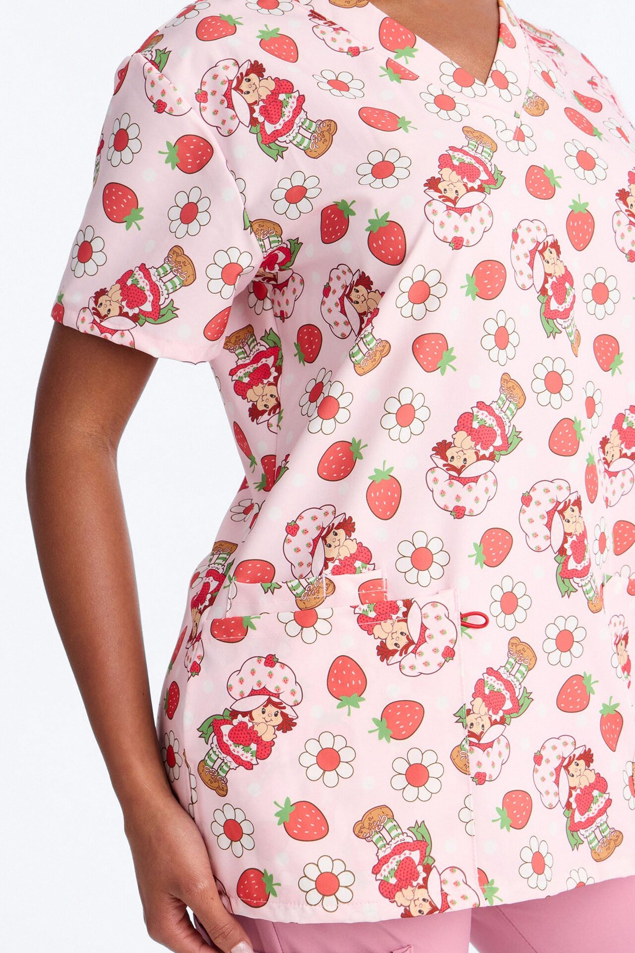 Shortcake Sweetie Floral V-Neck Scrub Top - Pink/combo