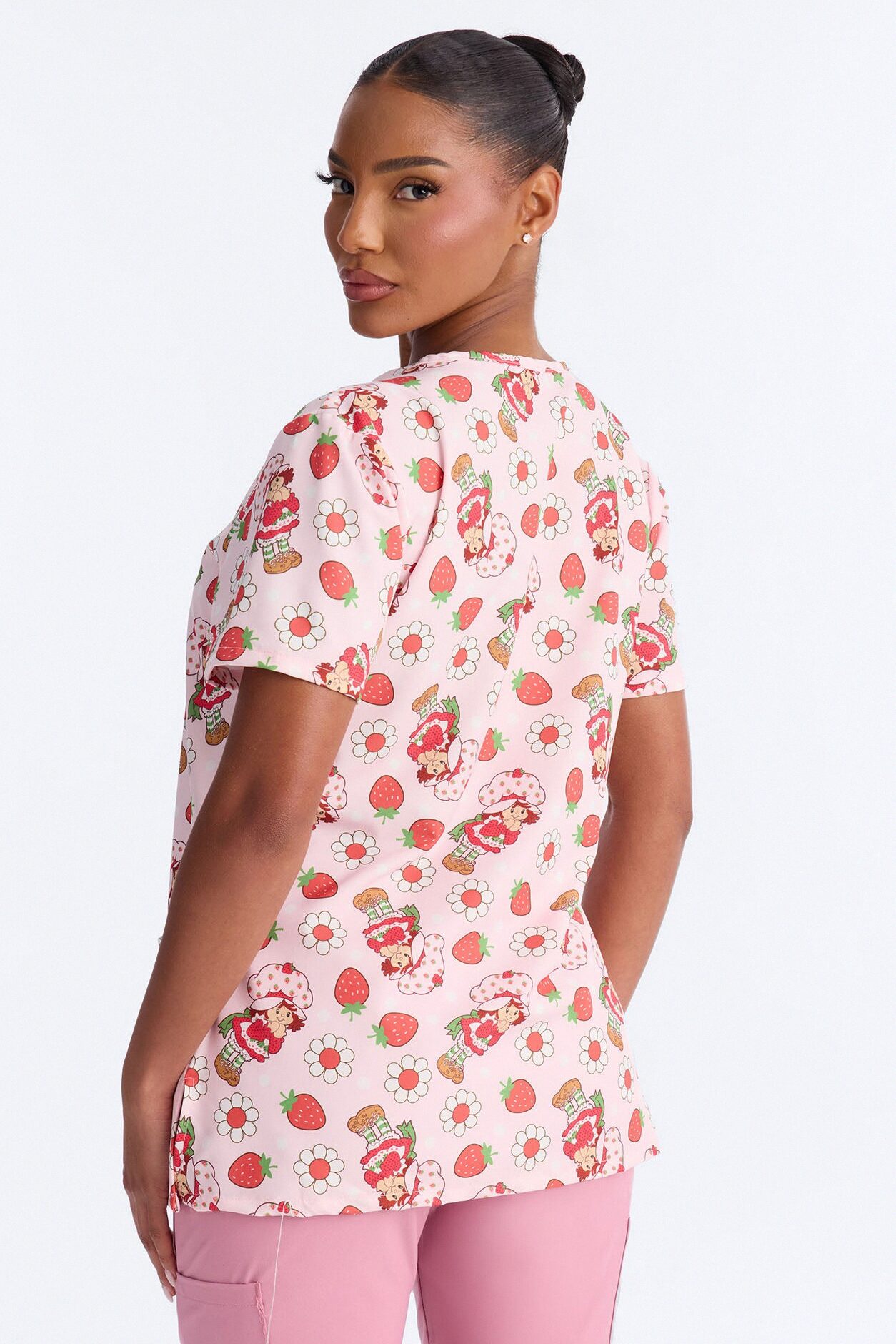 Shortcake Sweetie Floral V-Neck Scrub Top - Pink/combo