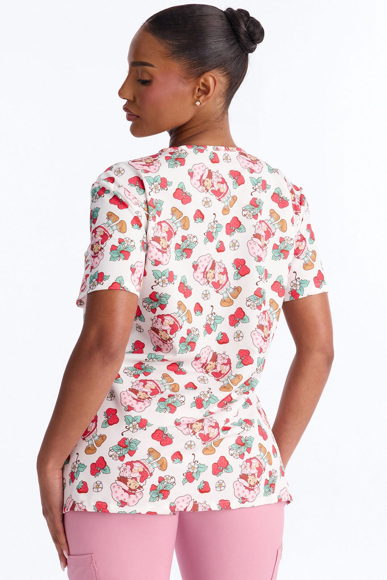 Be My Shortcake Floral V-Neck Scrub Top - White/combo