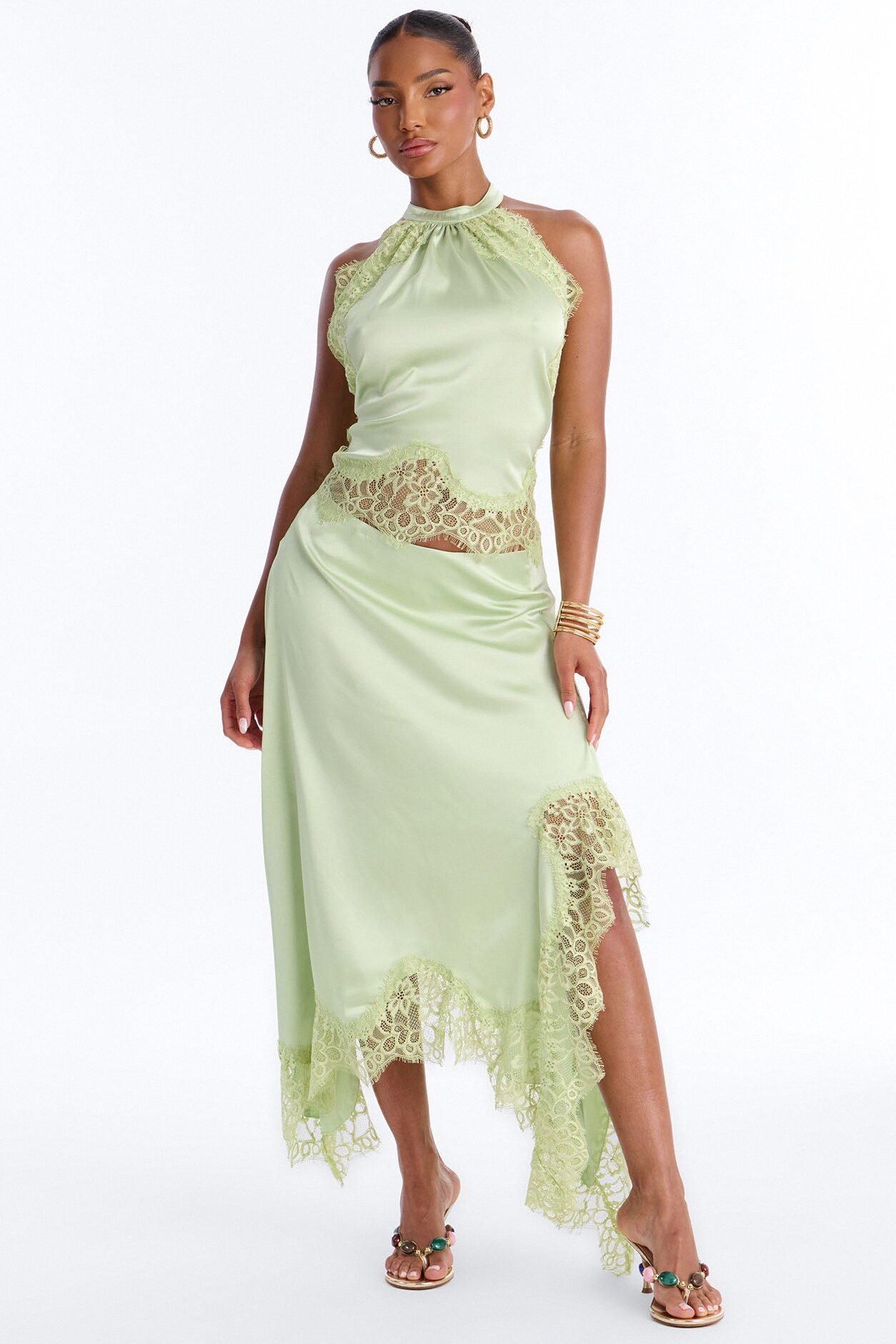 Monroe Satin Lace Skirt Set - Sage