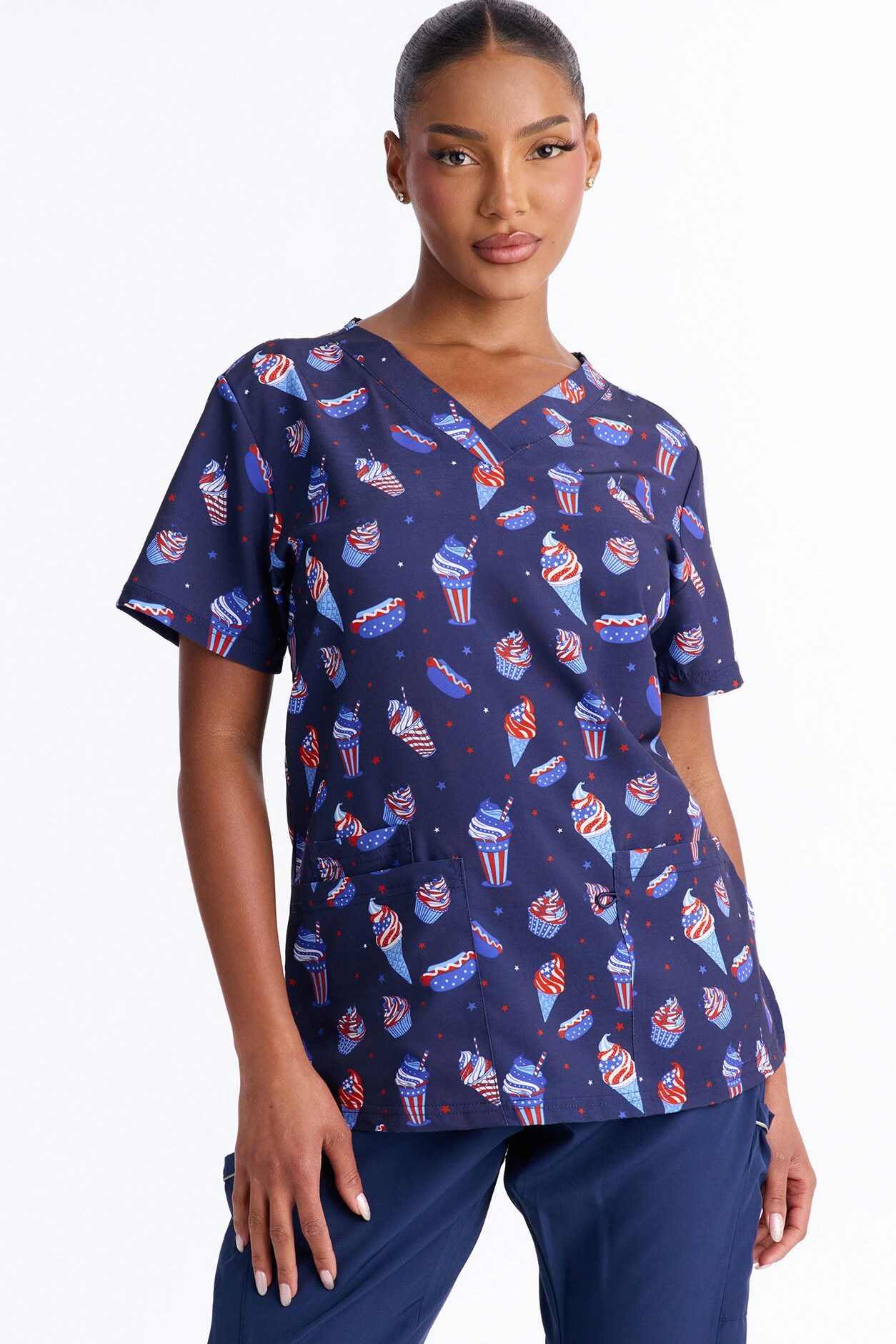 Snack Break Scrub Top - Navy/combo