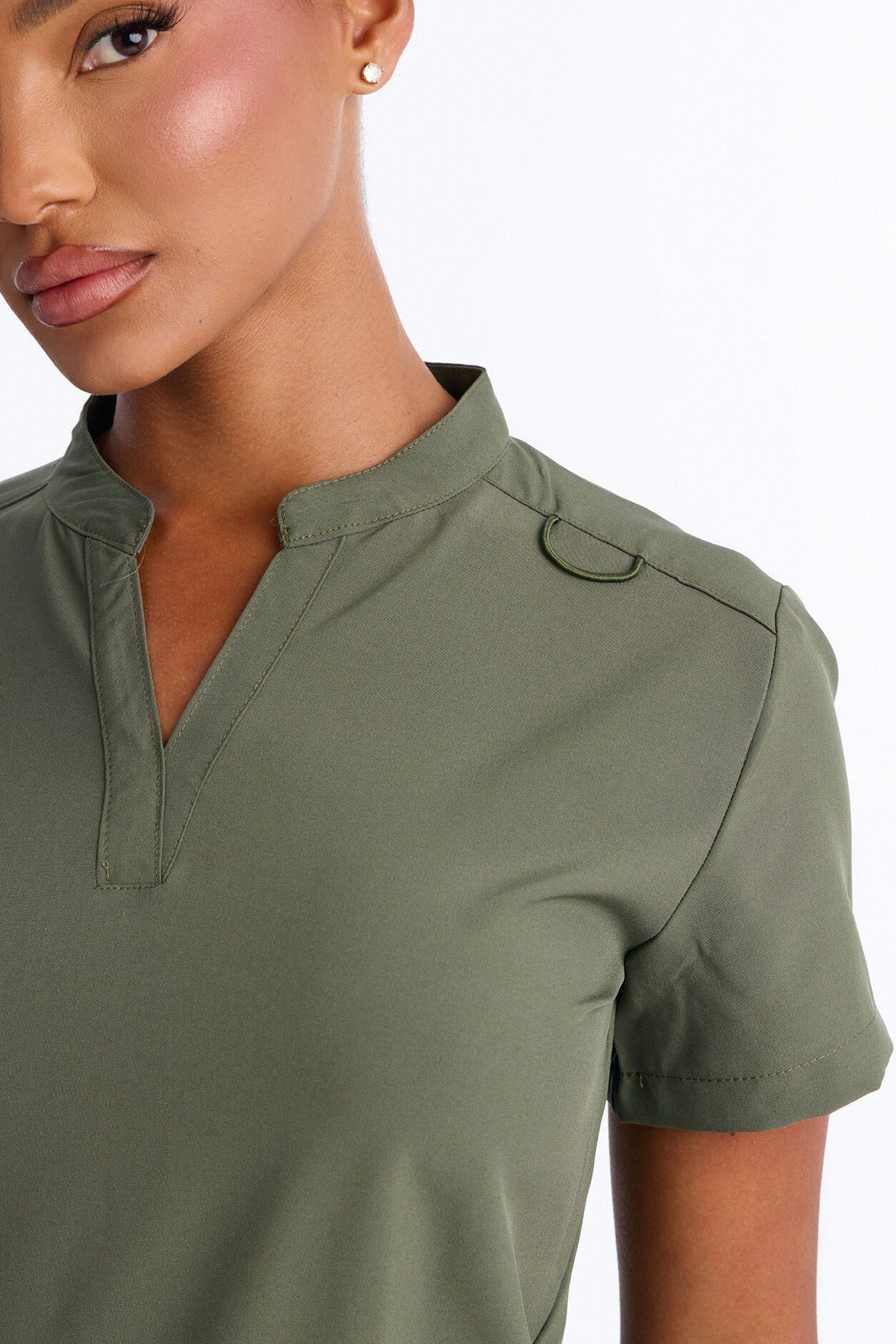 It's Go Time Collared Open Leg Uniform Scrub Set - Olive