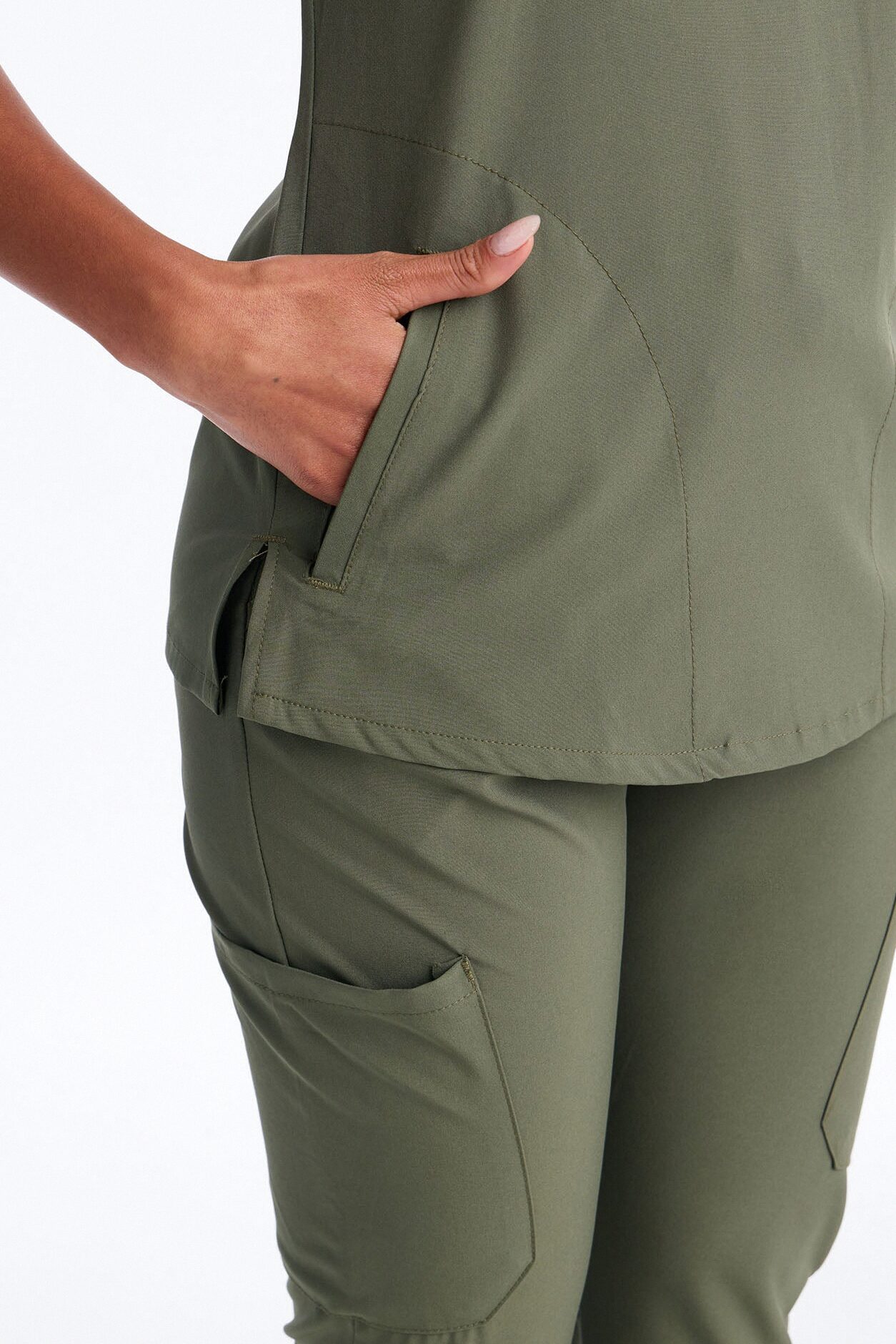 It's Go Time Collared Open Leg Uniform Scrub Set - Olive
