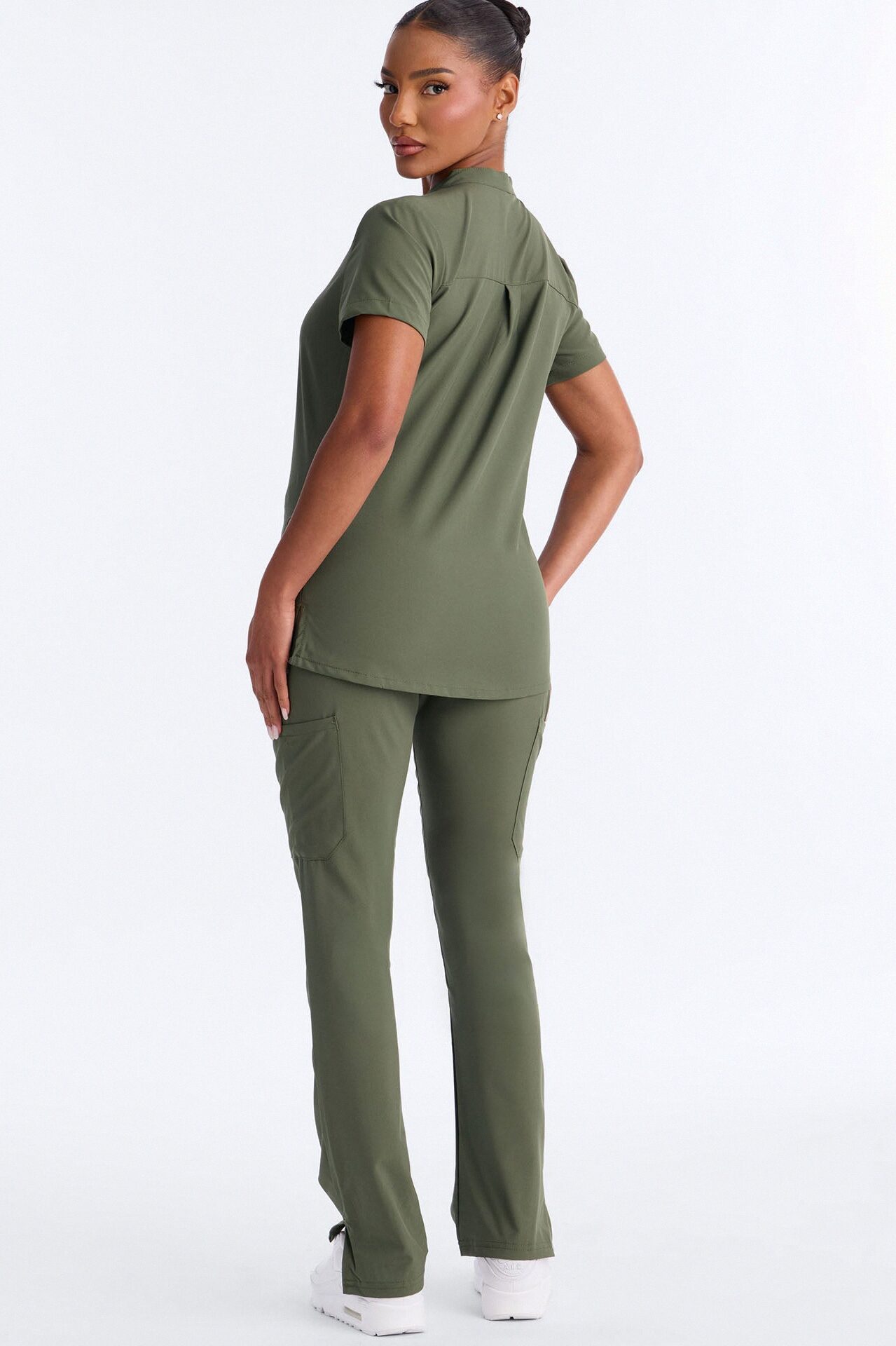 It's Go Time Collared Open Leg Uniform Scrub Set - Olive