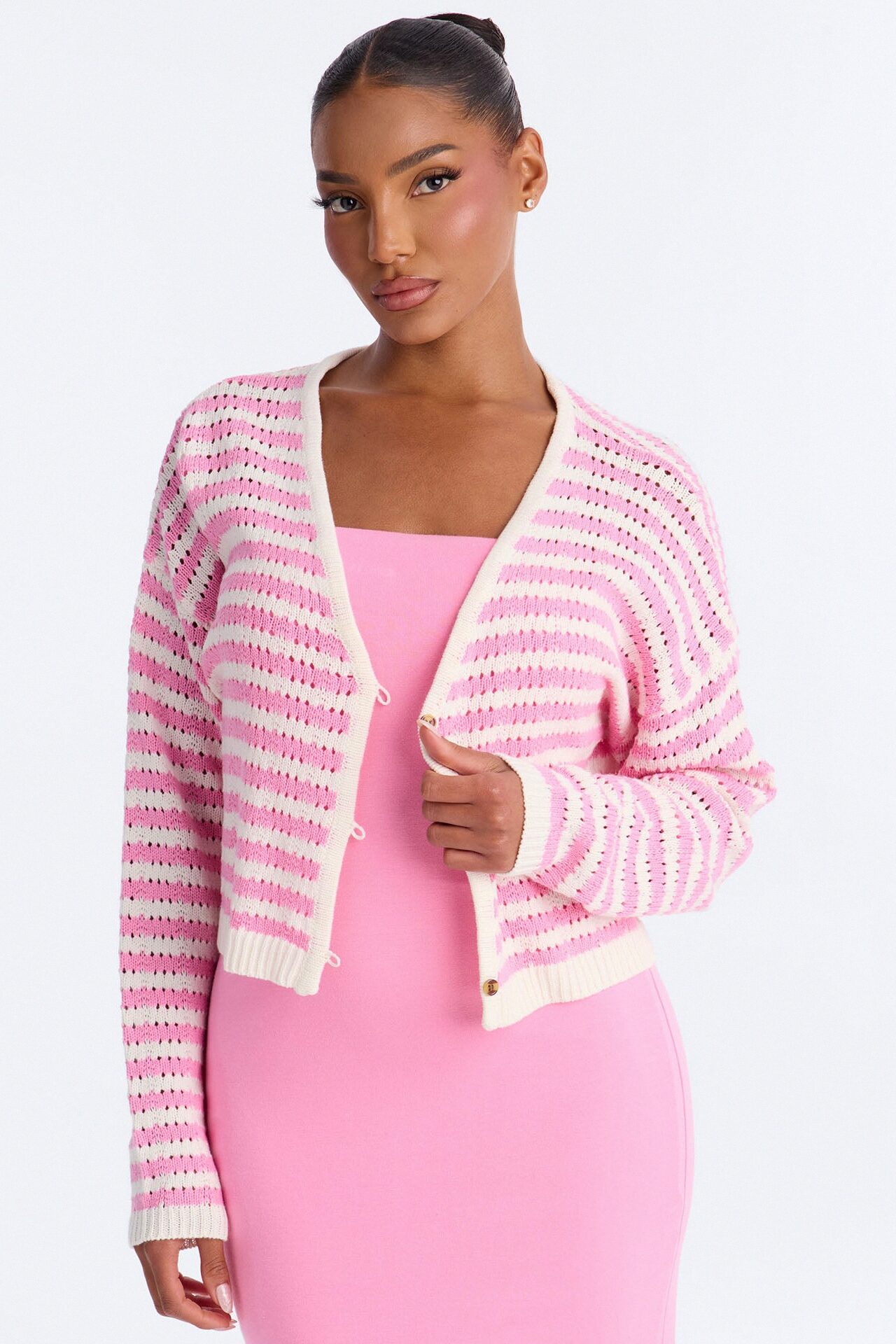Gigi 2 Piece Maxi Dress Cardigan Set - Pink