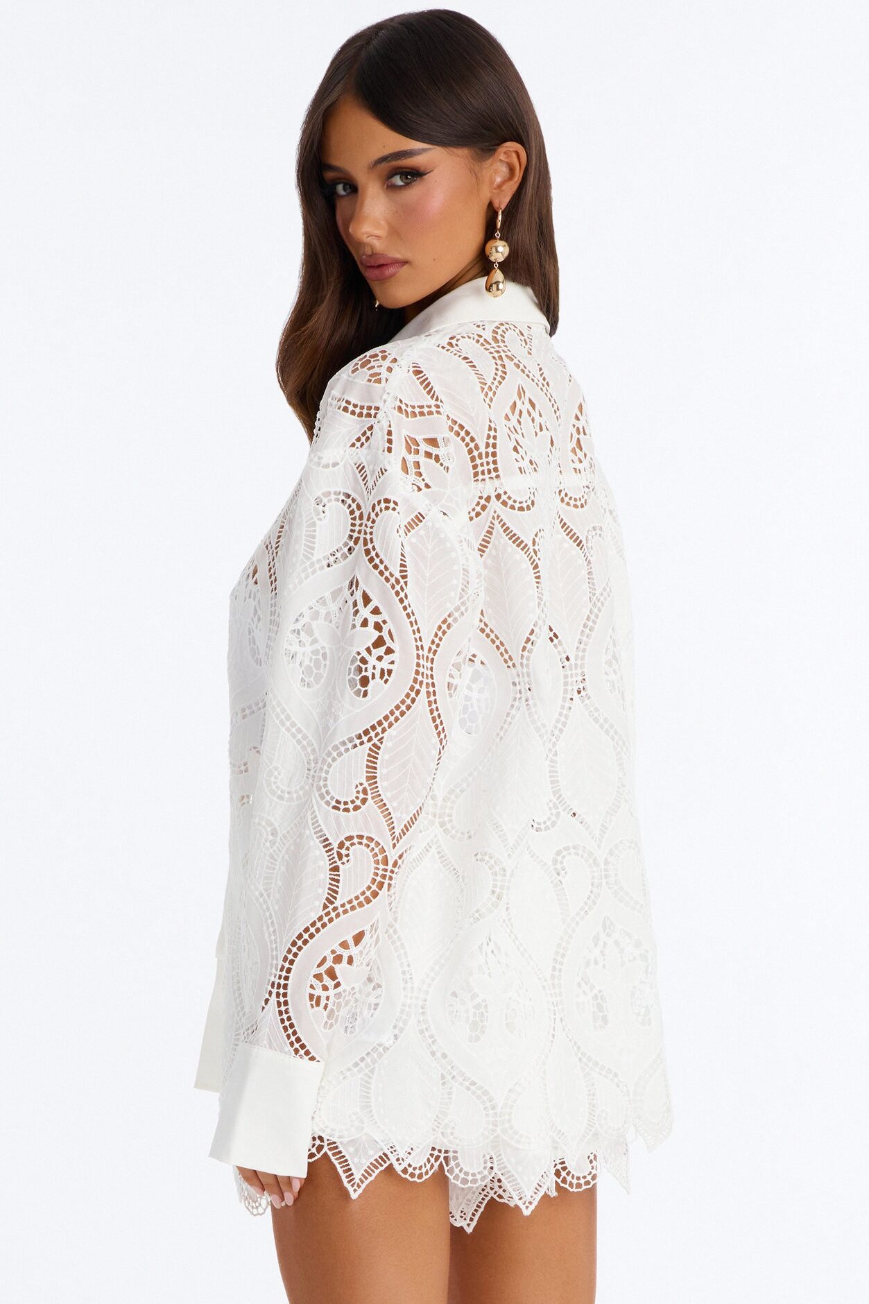 Paige Eyelet Long Sleeve Short Set - White