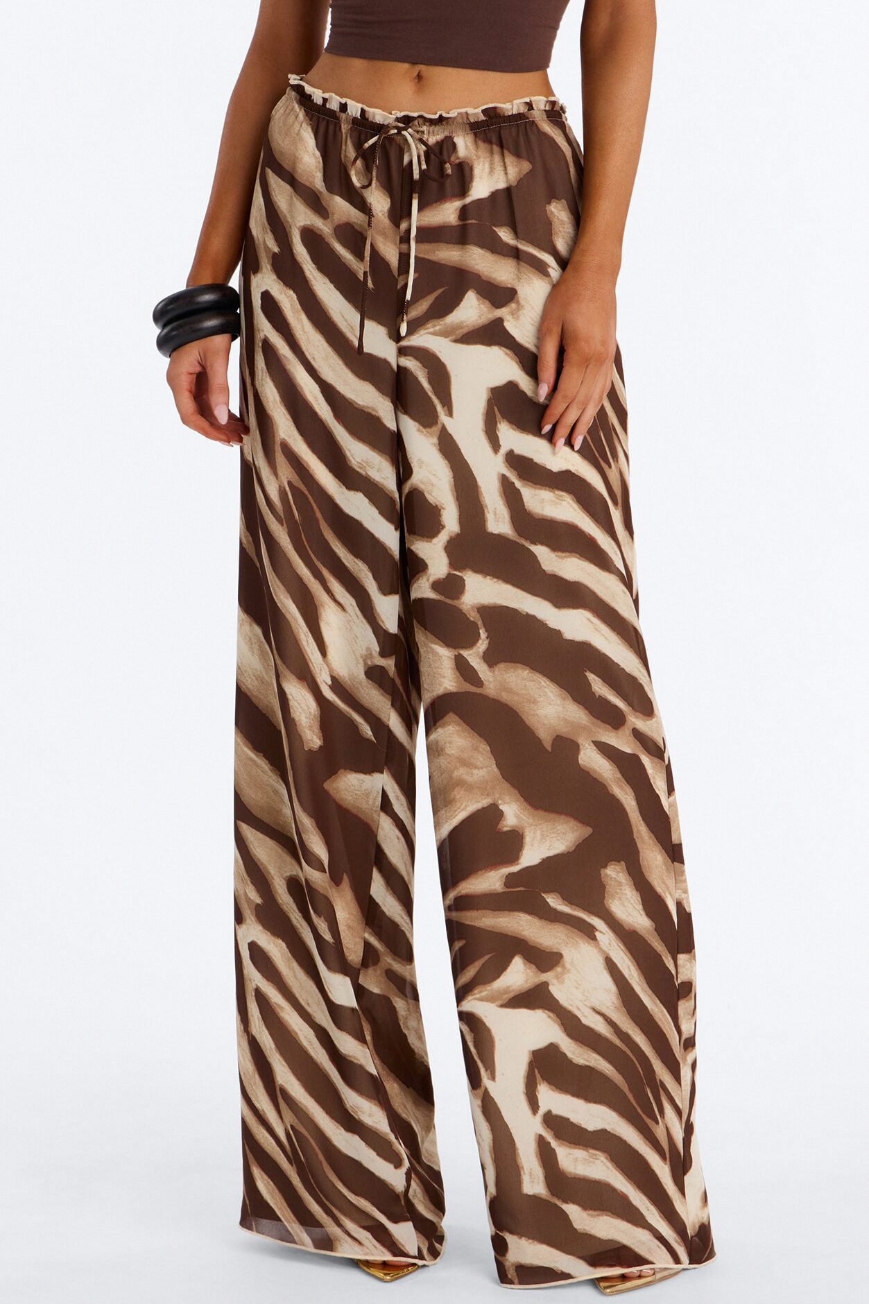 Geneva Wide Leg Drawstring Pant - Brown Combo