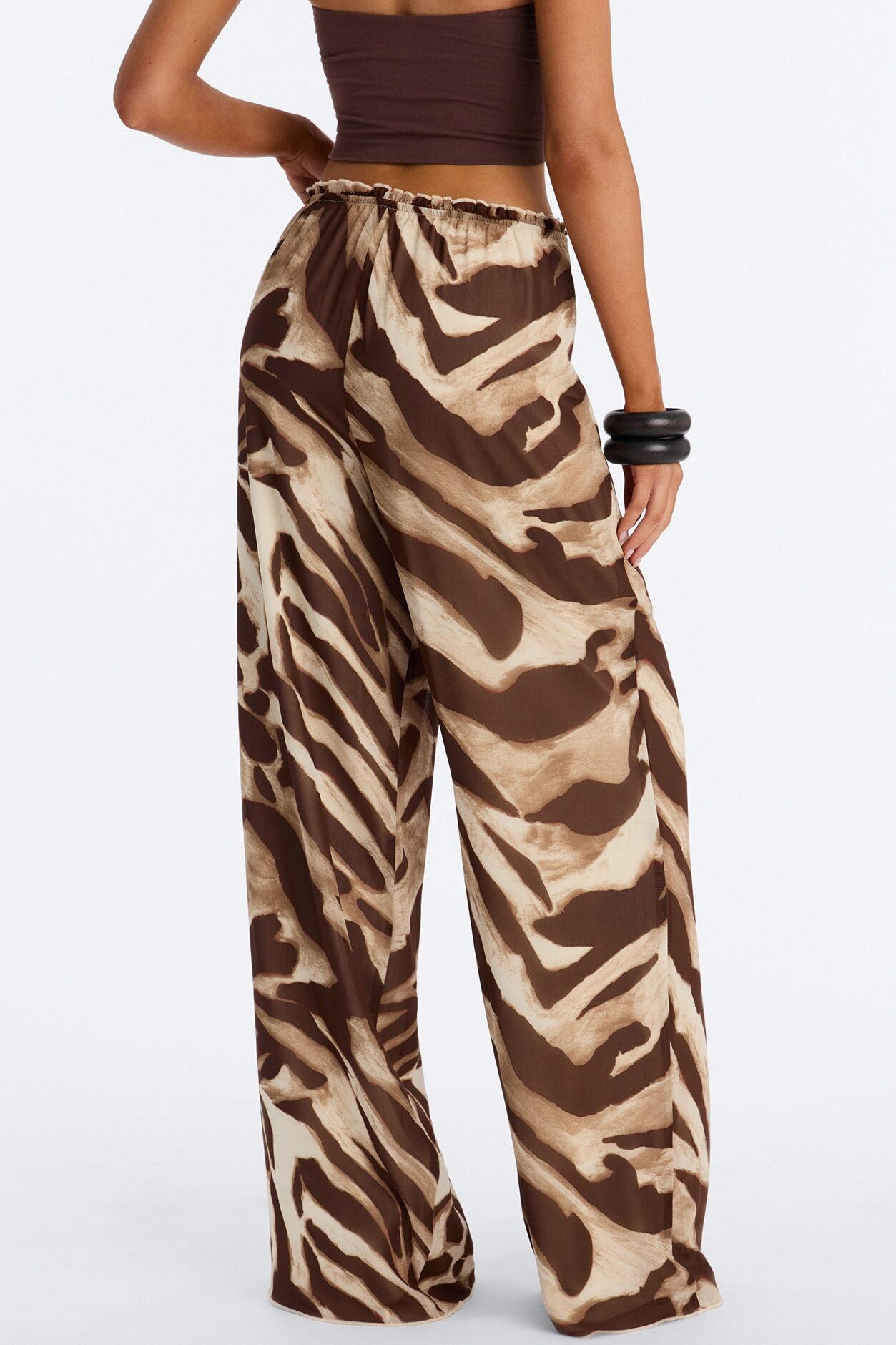 Geneva Wide Leg Drawstring Pant - Brown Combo