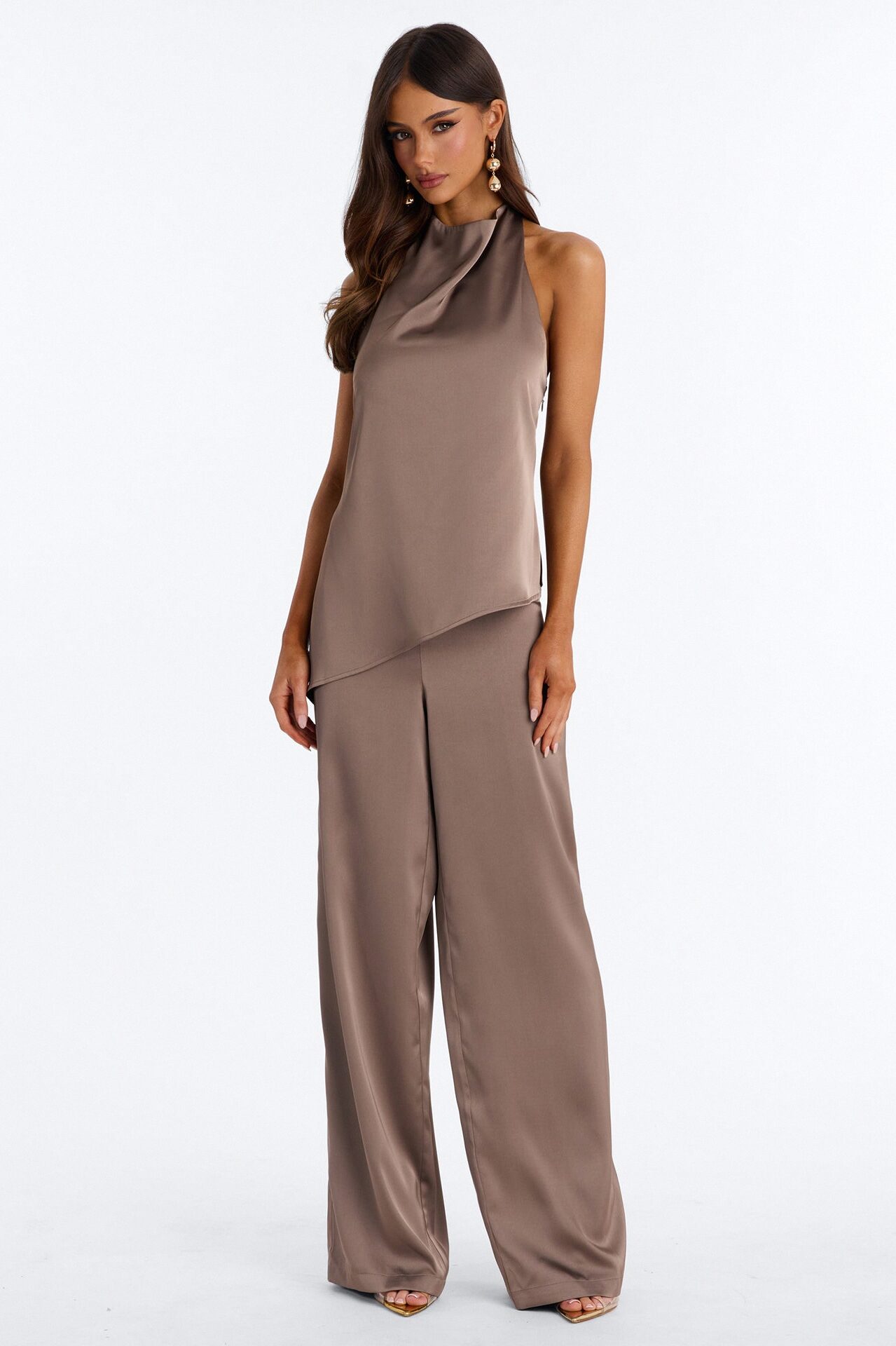 Joana Satin Draped Jumpsuit - Mocha