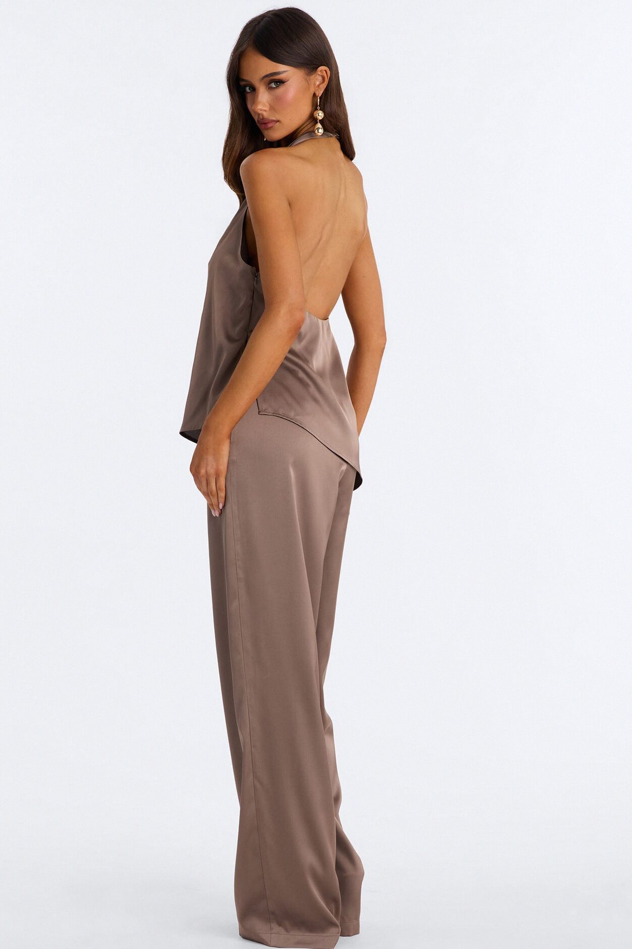 Joana Satin Draped Jumpsuit - Mocha