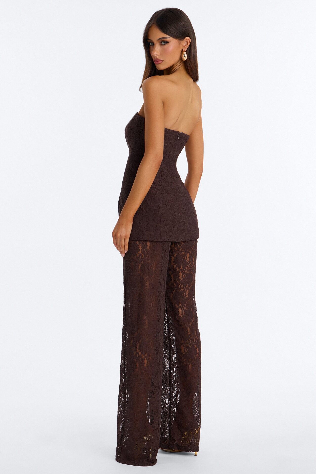 Stella Lace Strapless Jumpsuit - Chocolate