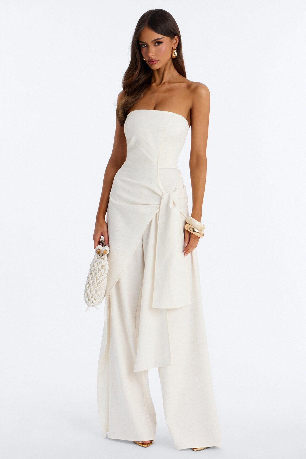 Cyynthia Draped Strapless Jumpsuit - Oatmeal