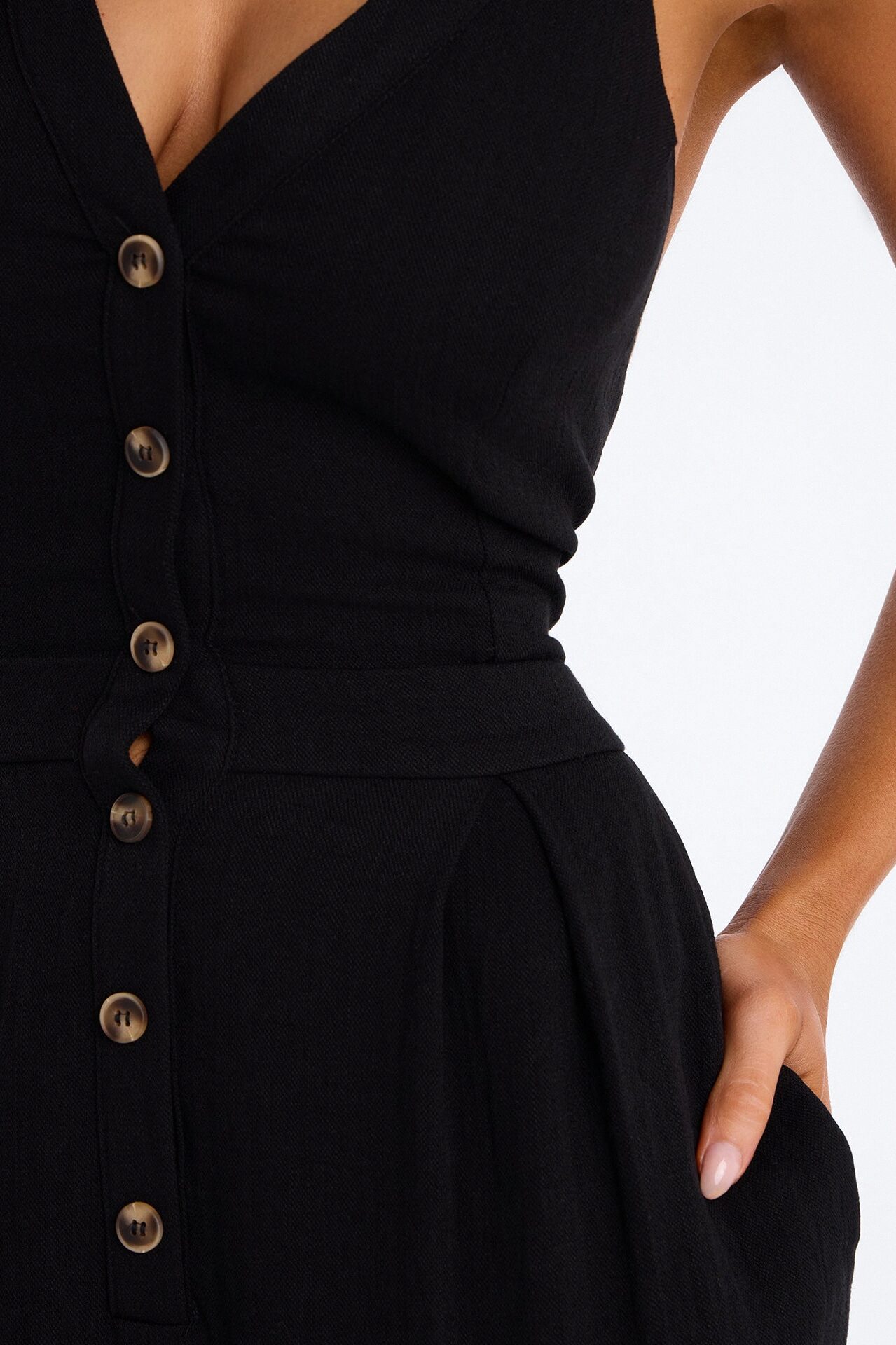 Liana Linen Halter Jumpsuit - Black