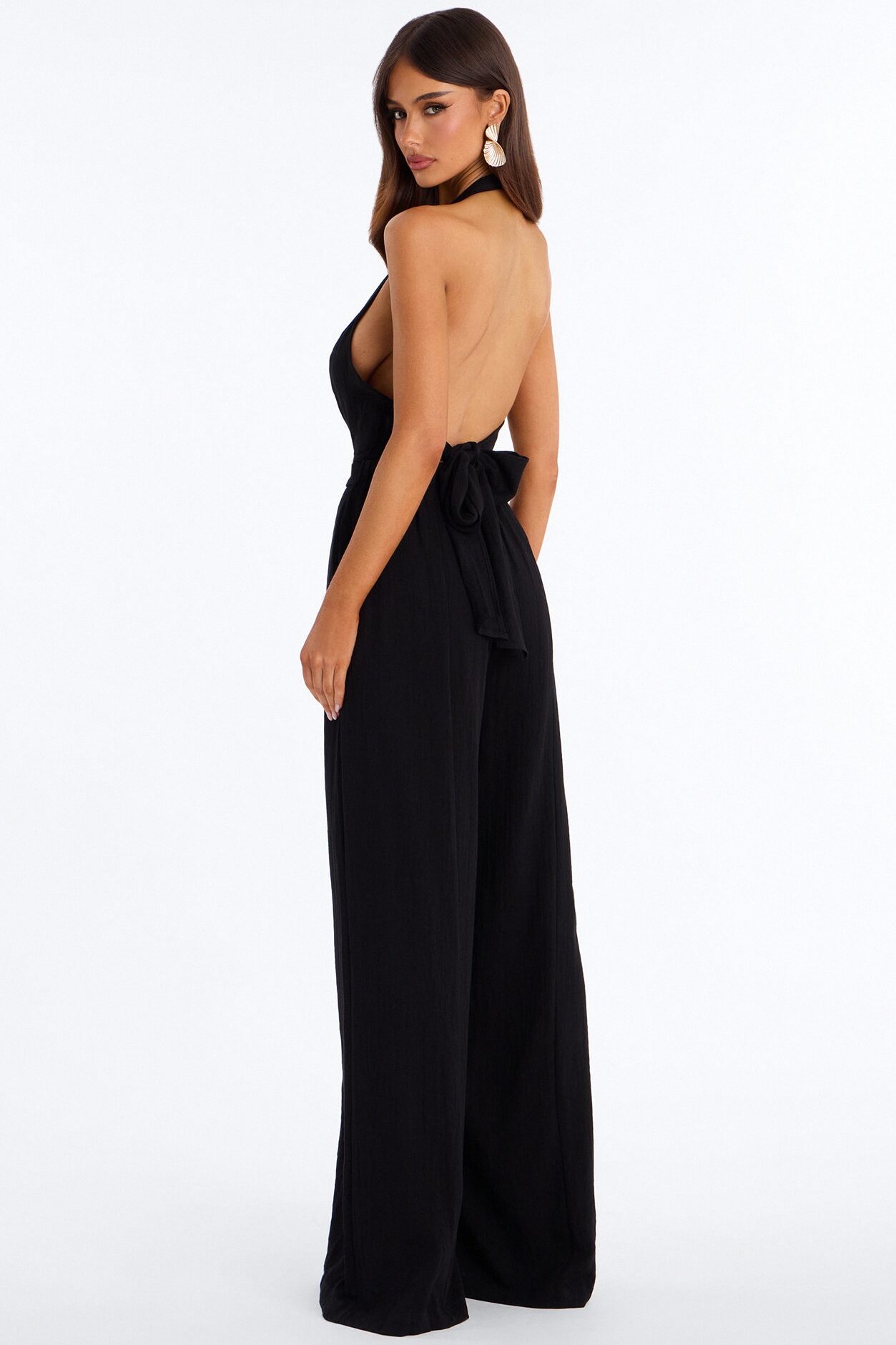 Liana Linen Halter Jumpsuit - Black