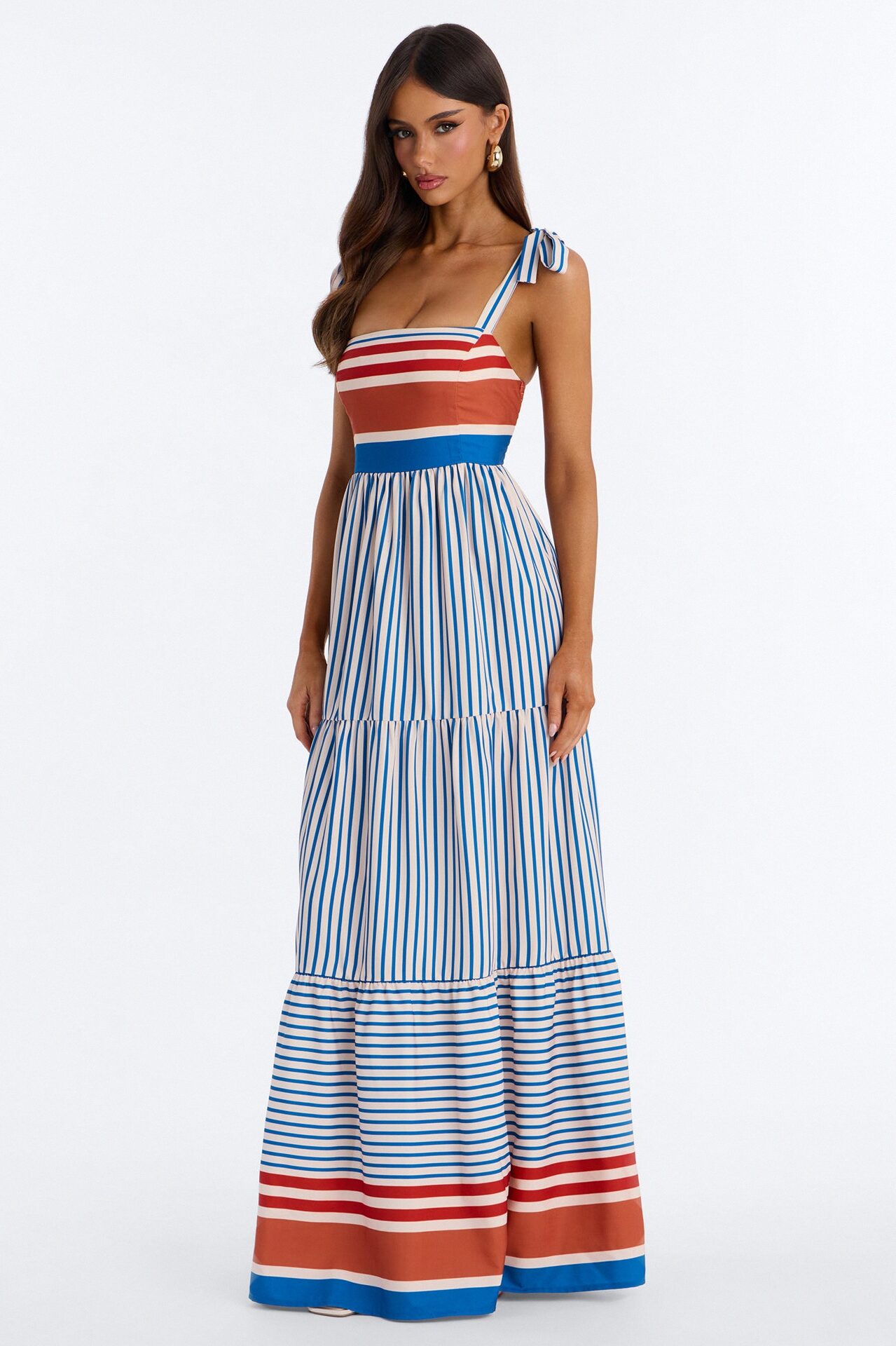 Sunbathing Tie Shoulder Maxi Dress - Blue/combo
