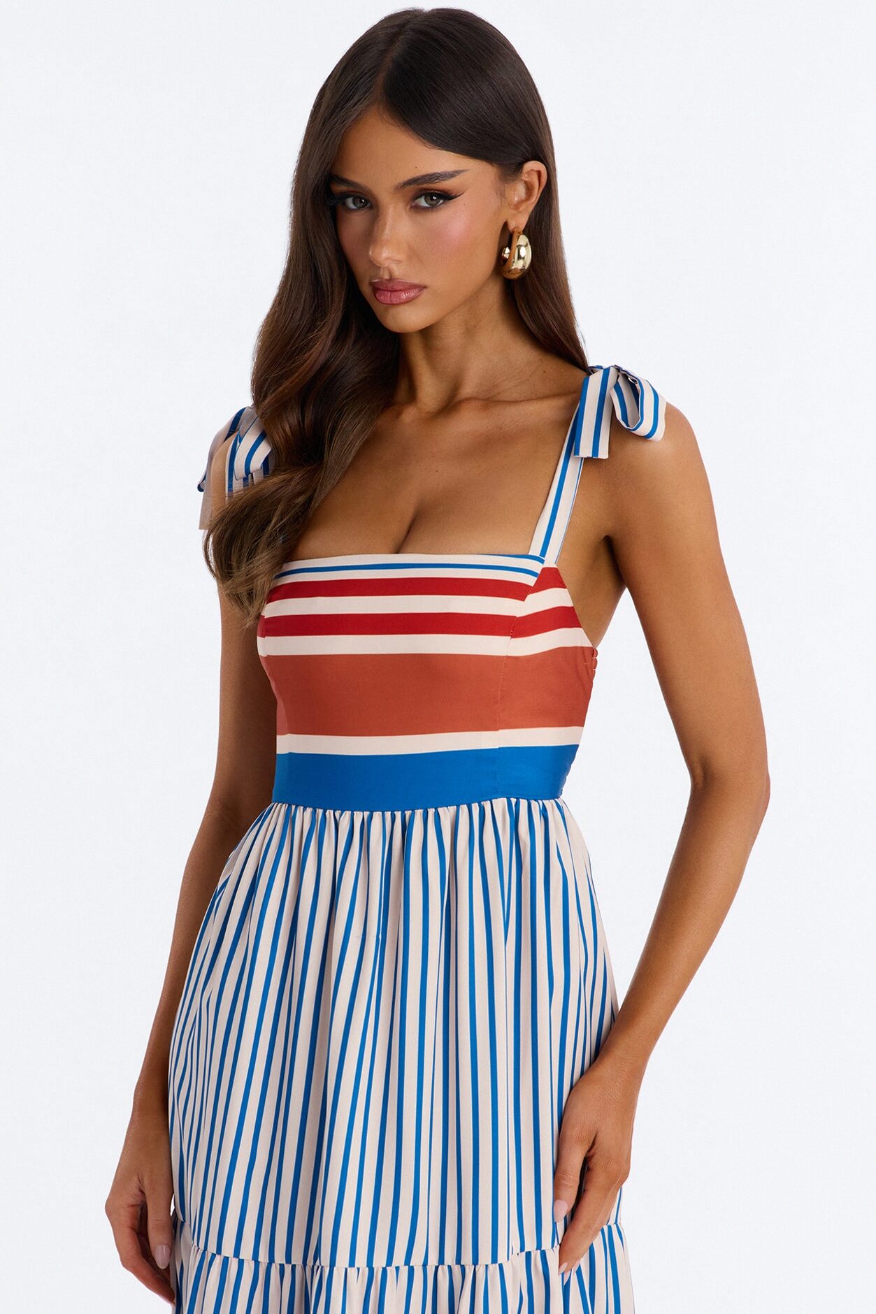 Sunbathing Tie Shoulder Maxi Dress - Blue/combo