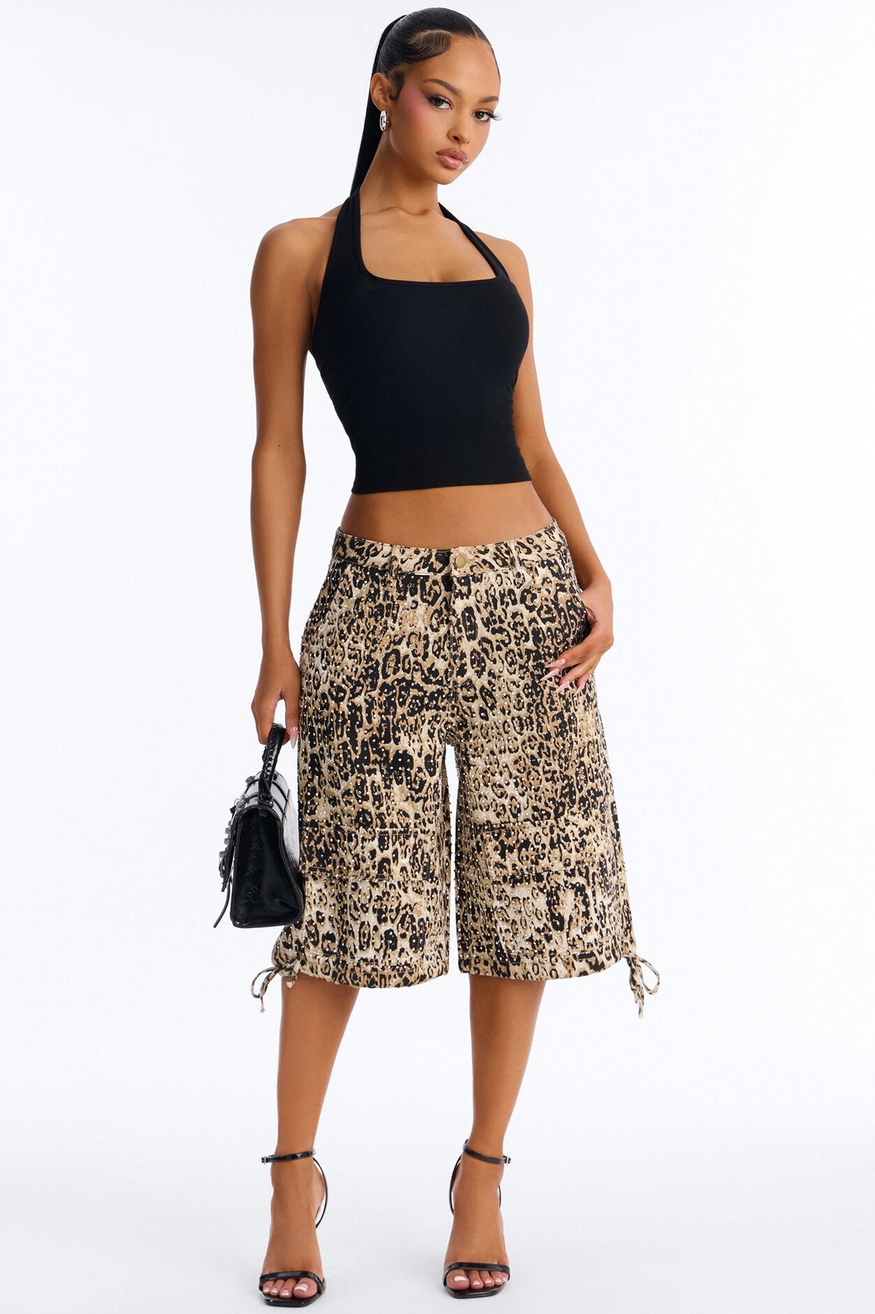 Look Don't Talk Embellished Leopard Bermuda Short - Leopard