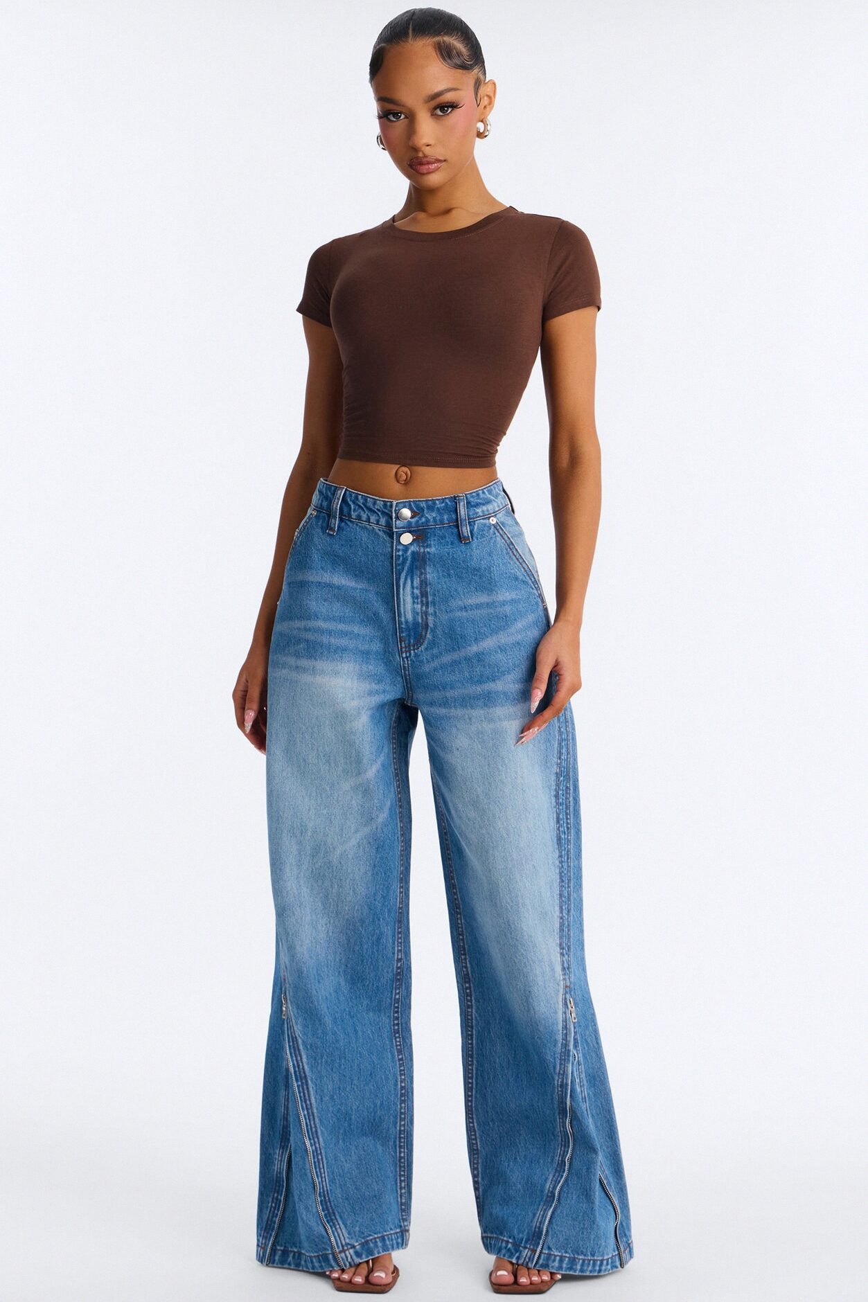 Judia Crew Neck Top - Brown