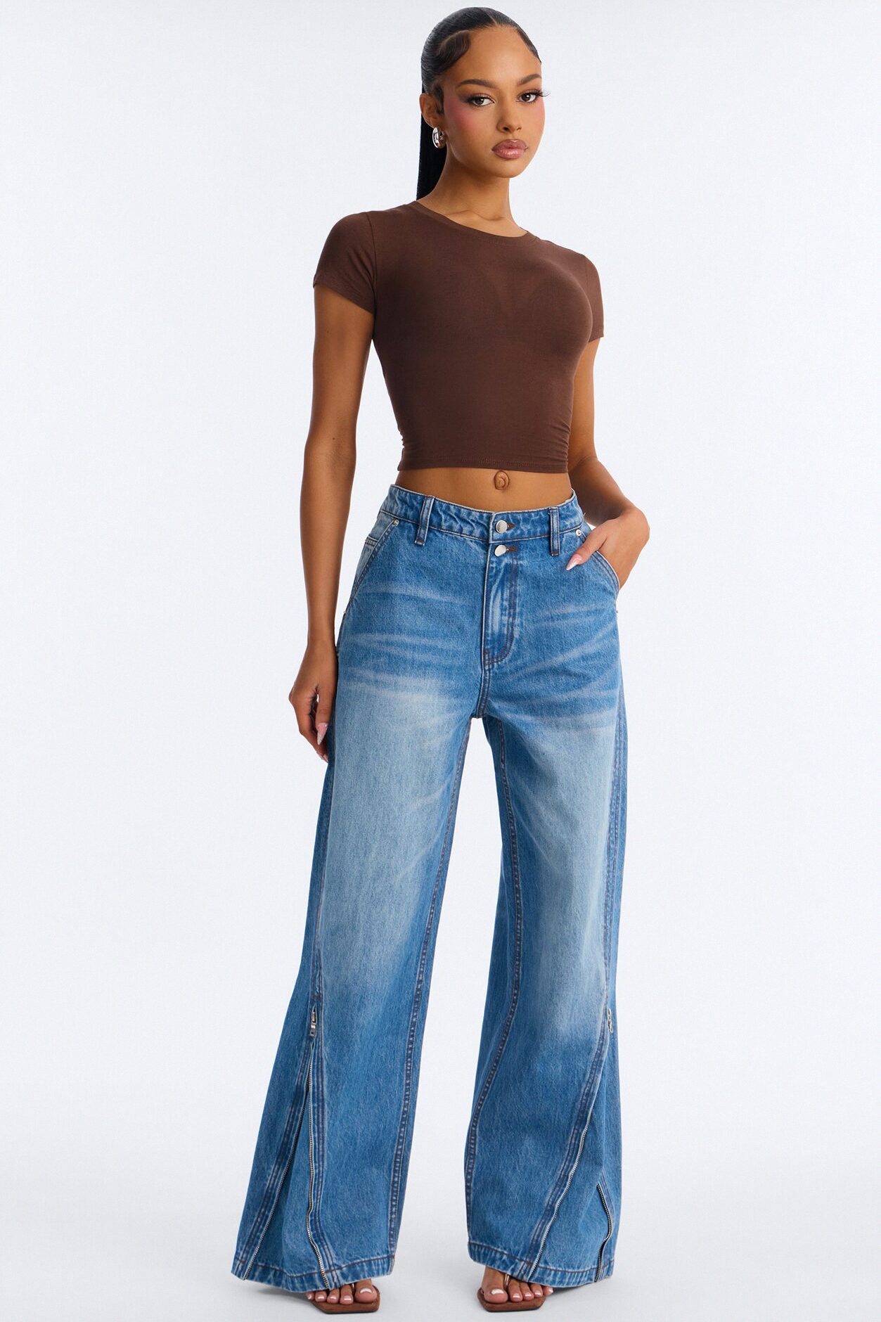 Wrong Zip Code Wide Leg Jeans - Light Wash