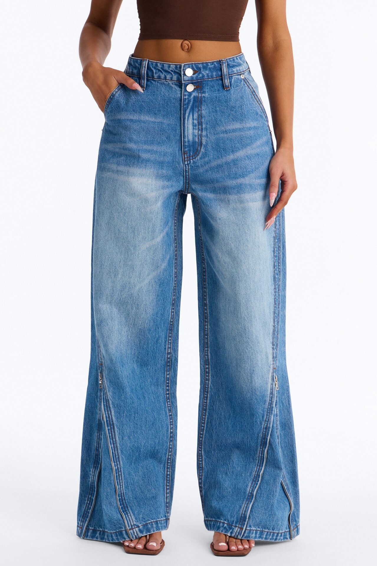 Wrong Zip Code Wide Leg Jeans - Light Wash