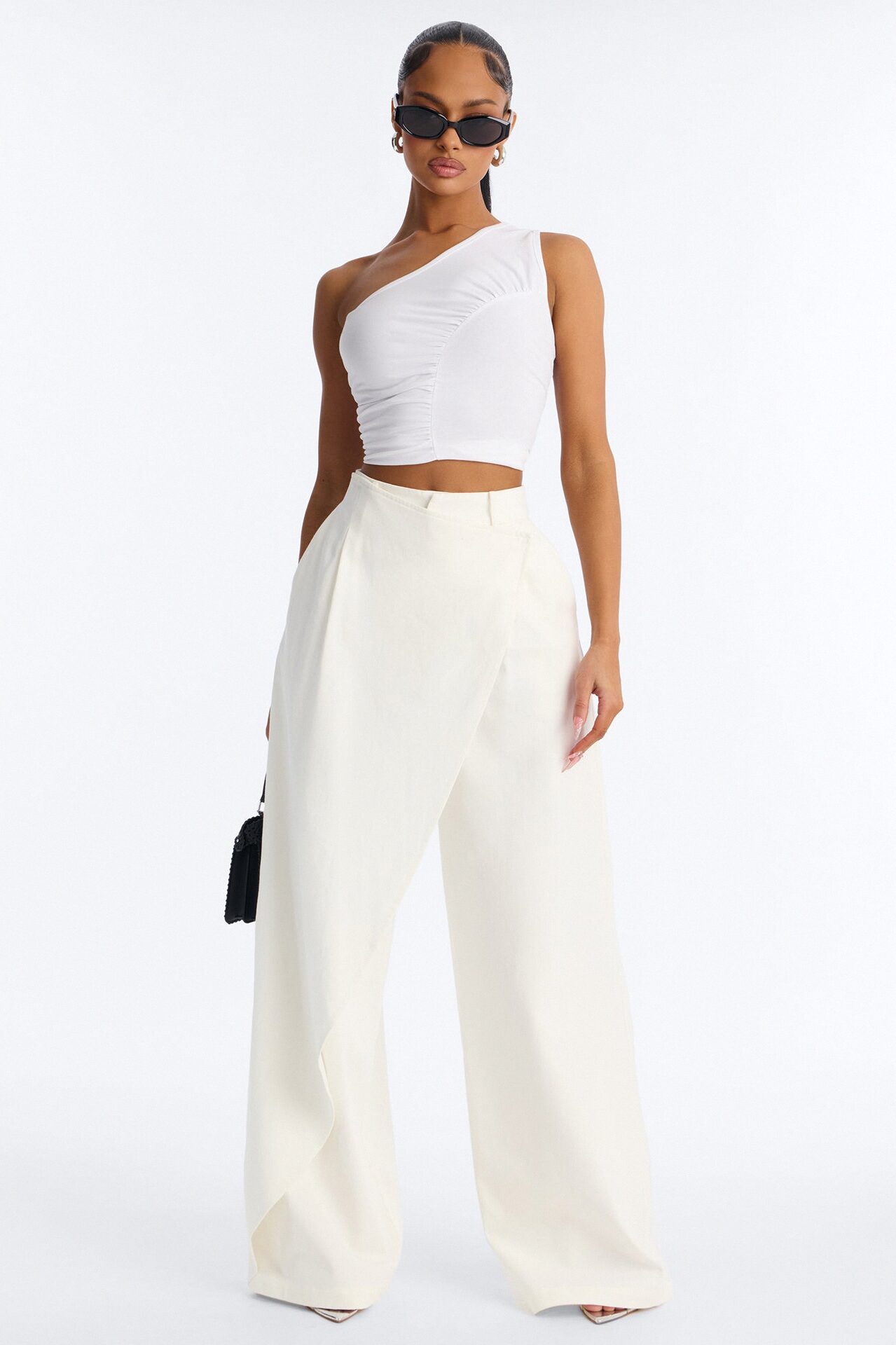 Marjorie High Rise Wrapped Wide Leg Pant - White