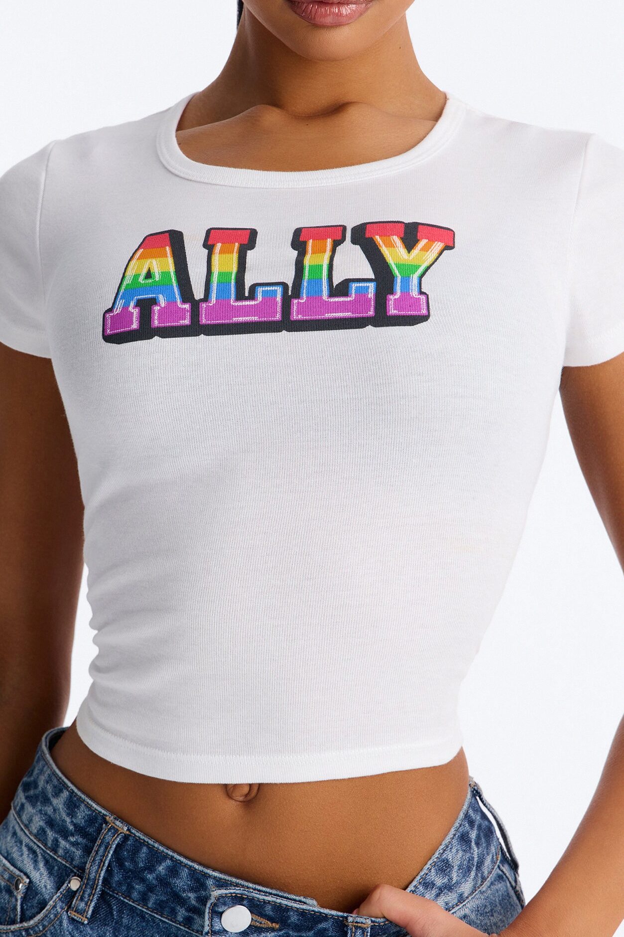Ally Pride Baby Tee - White