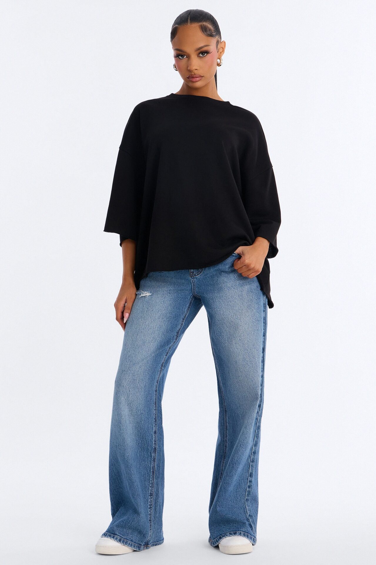 Sara Short Sleeve Oversized Top - Black