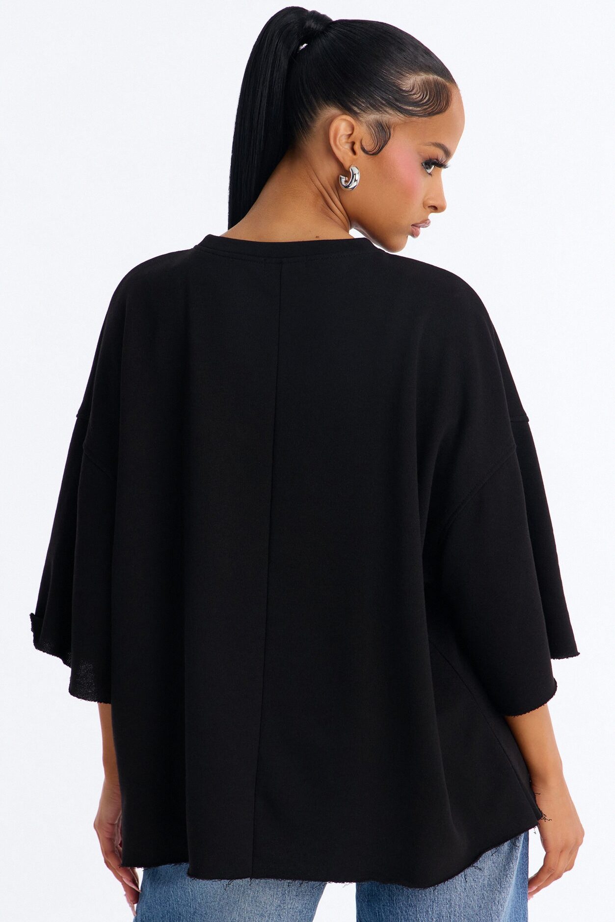 Sara Short Sleeve Oversized Top - Black