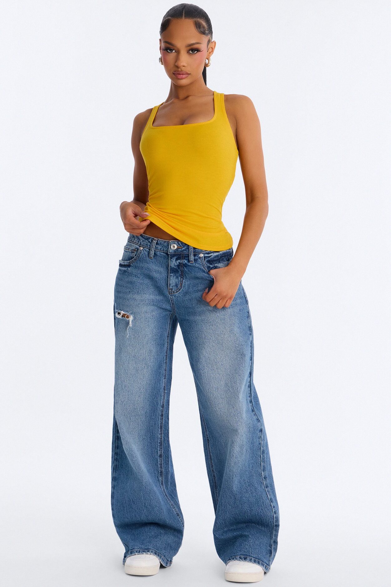 Madison Basic Square Neck Tank Top - Orange