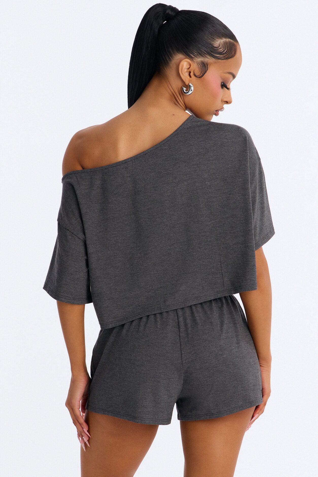 Bailey Off Shoulder Short Set - Charcoal