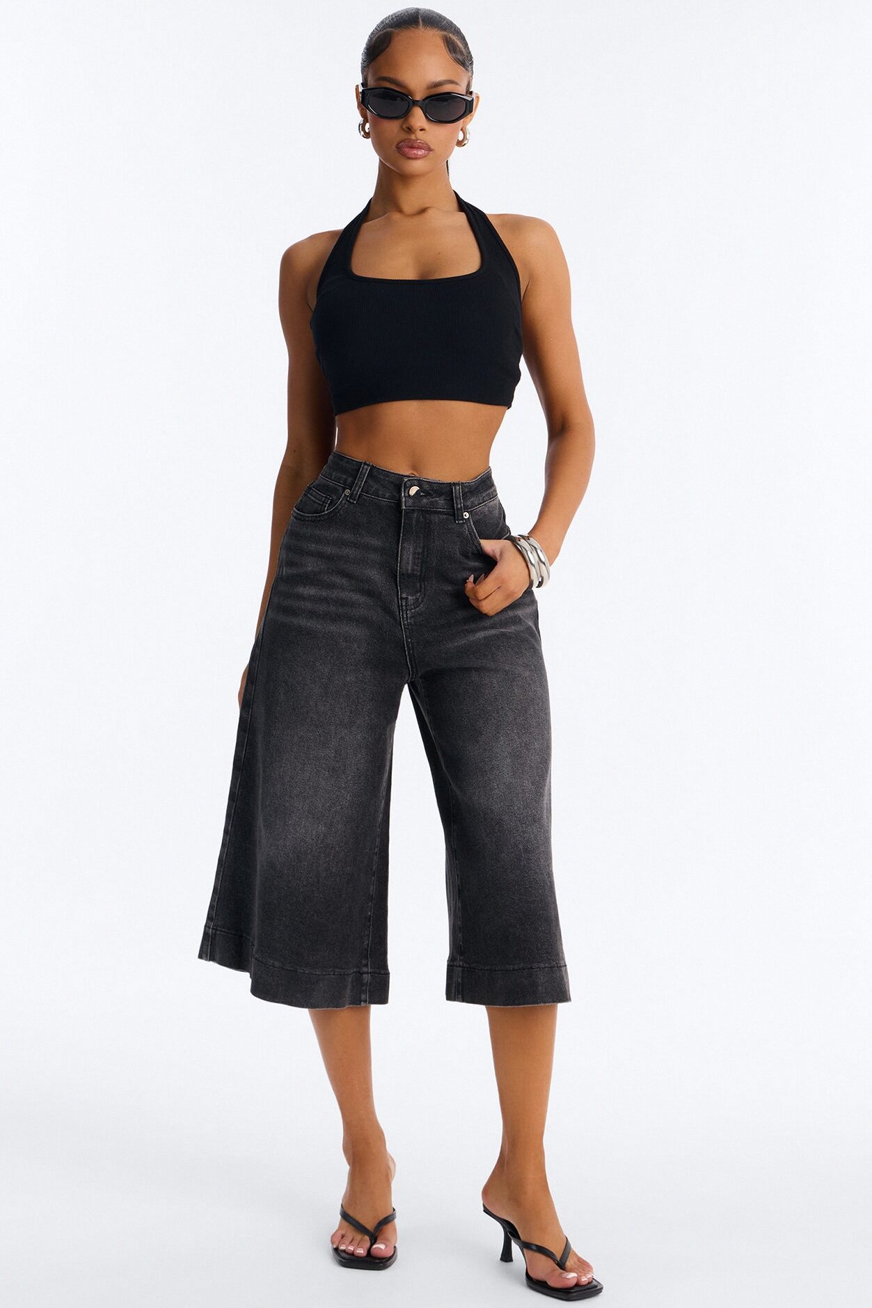 Greenwich Culottes Wide Leg Jeans - Black Wash
