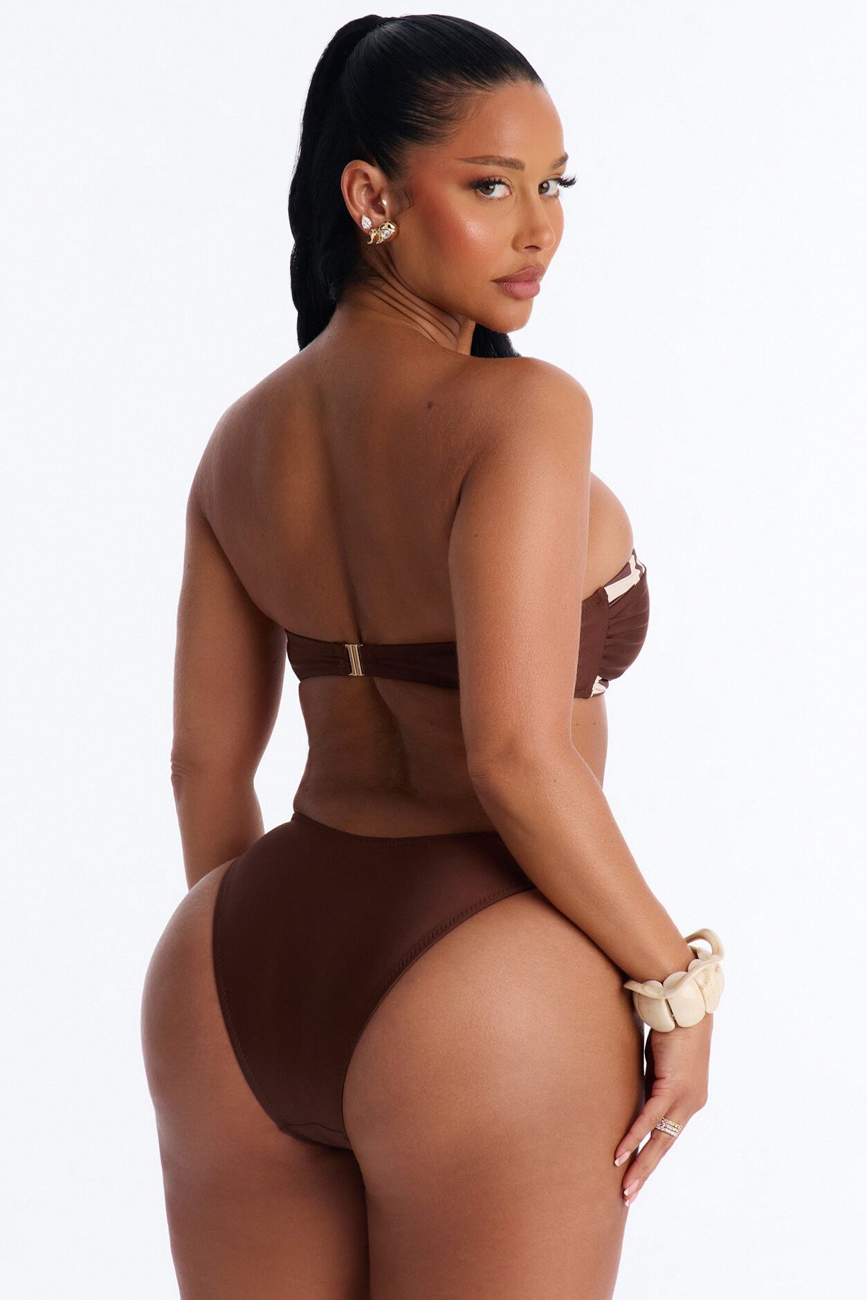 Bad & Bold Abstract 2 Piece Strapless Bikini Set - Brown/combo