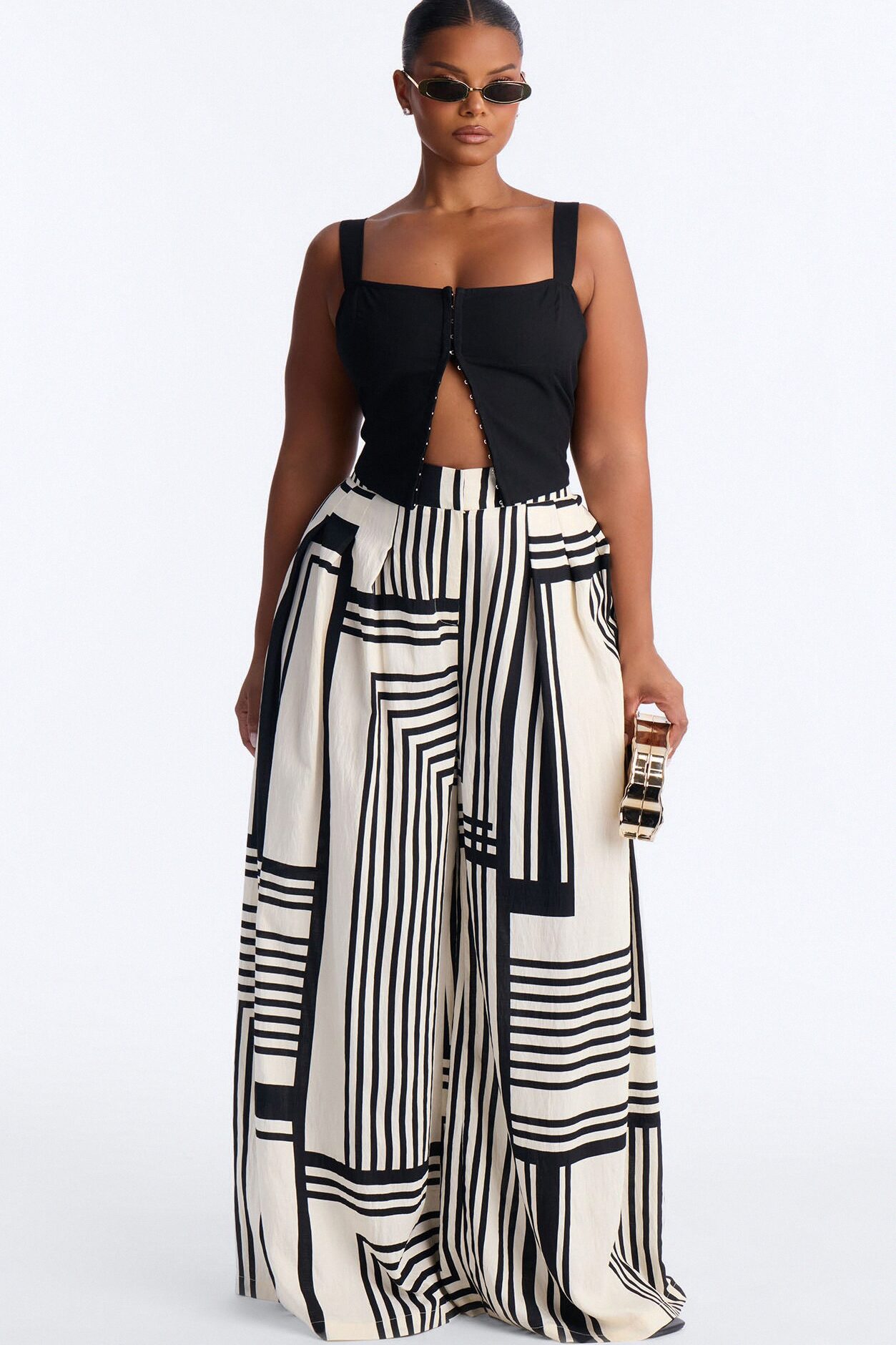 Pamela Geometric Wide Leg Pant - Navy/combo
