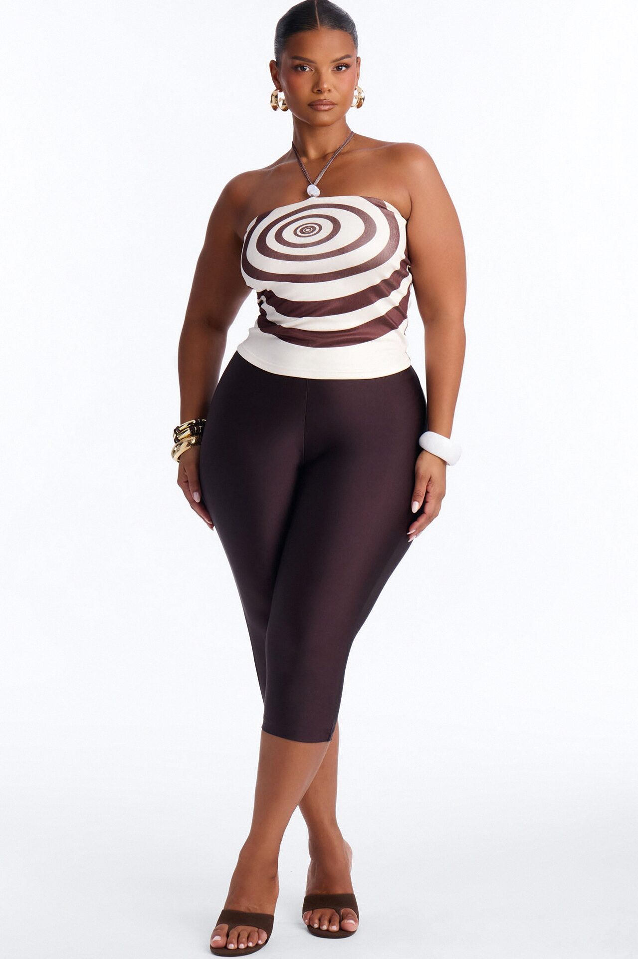 Ripple Sands Abstract Beaded Halter Top - Brown/combo