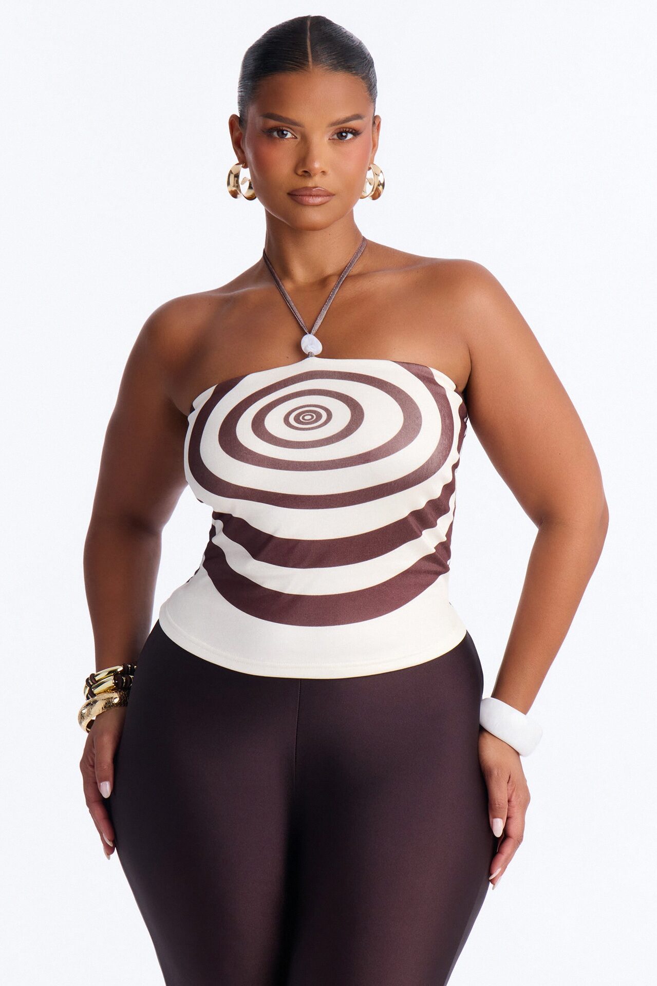 Ripple Sands Abstract Beaded Halter Top - Brown/combo