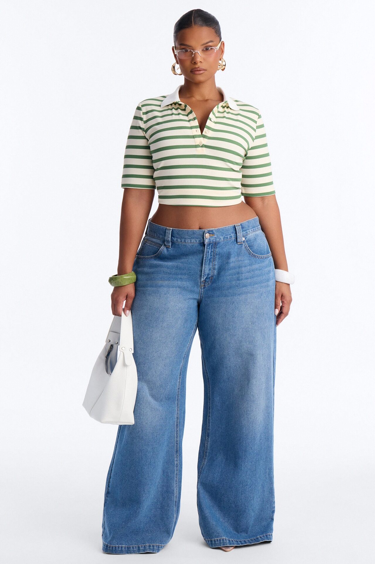 Regina Short Sleeve Polo Top - Green/combo