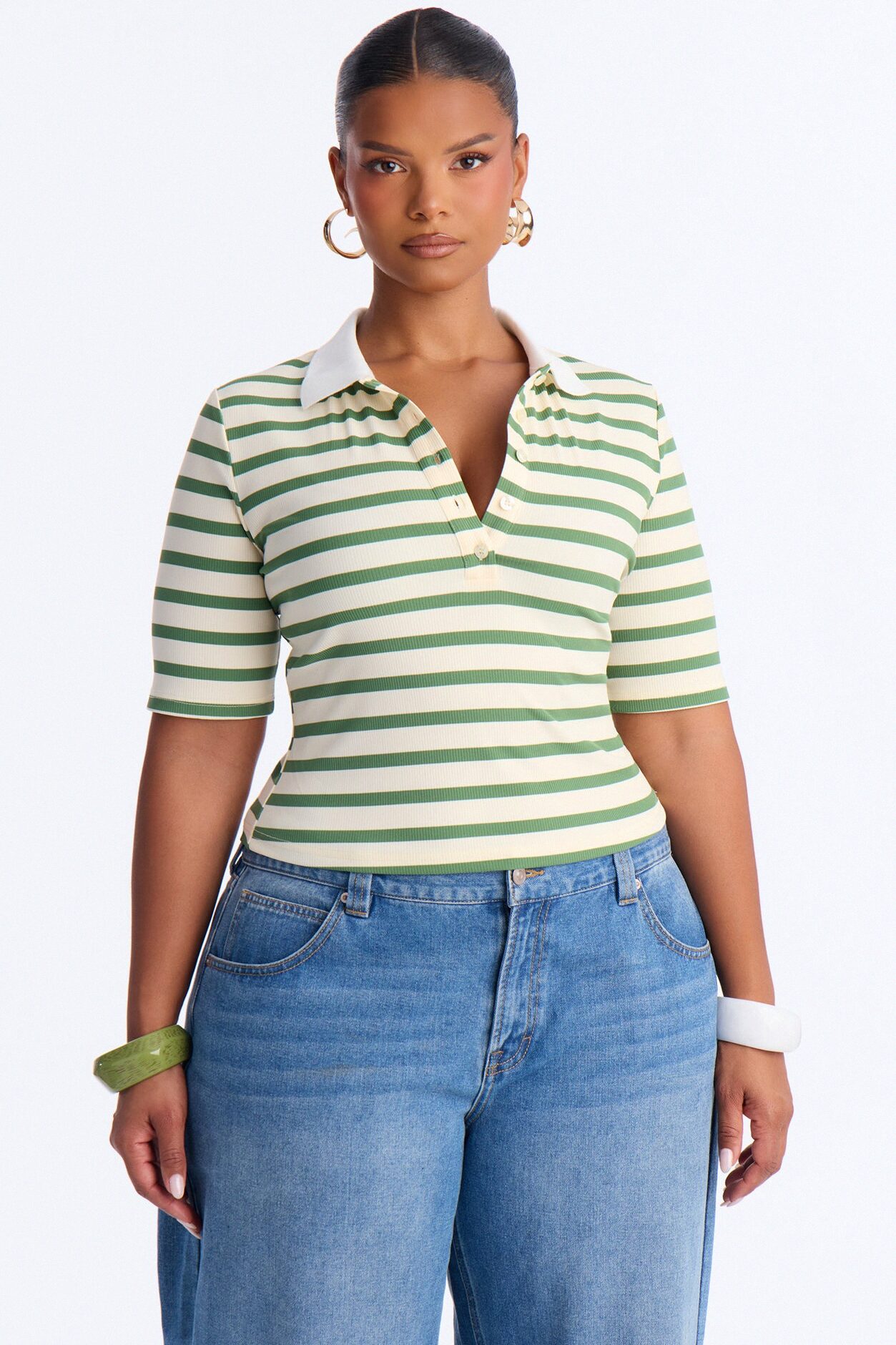 Regina Short Sleeve Polo Top - Green/combo