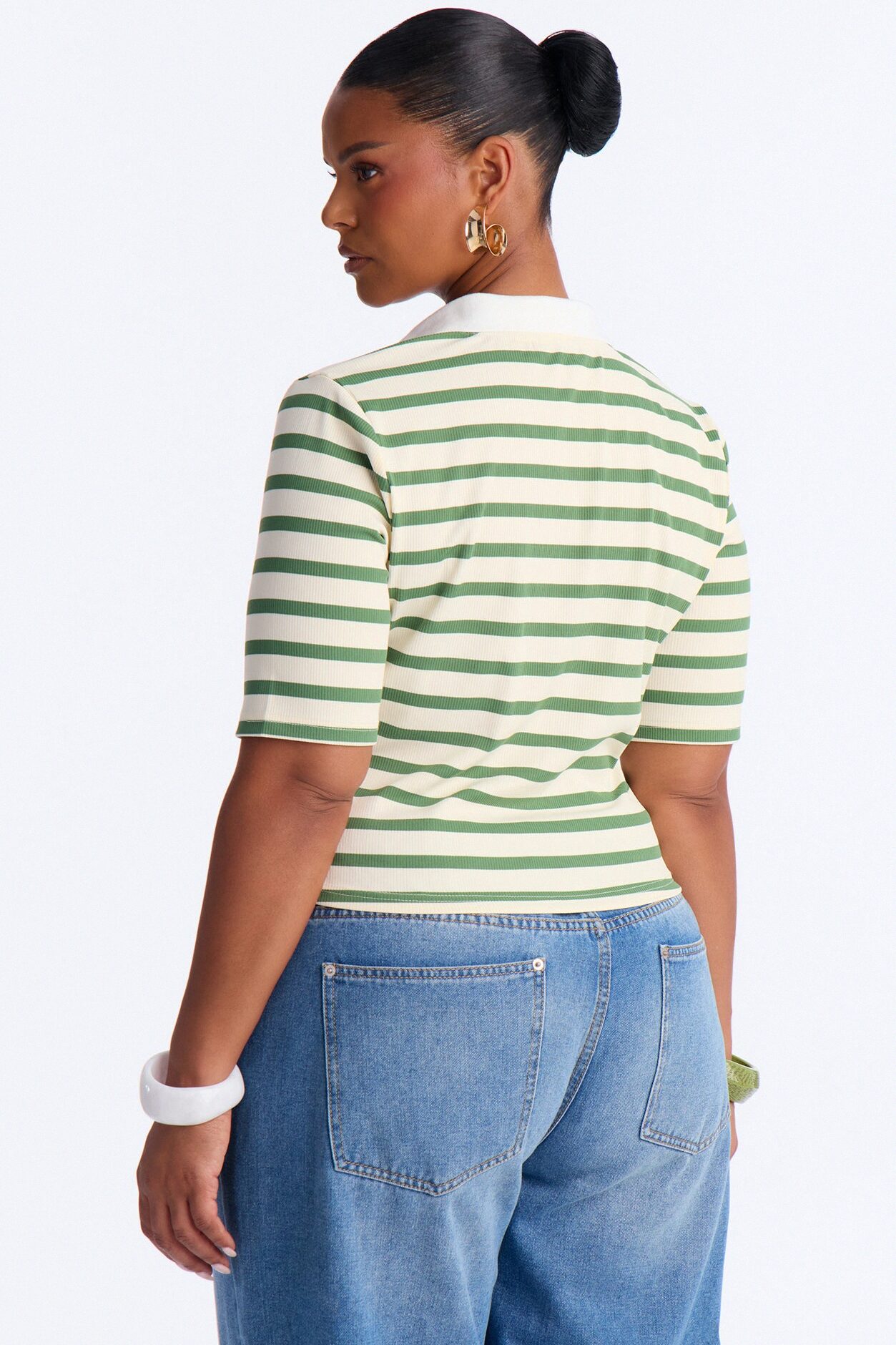 Regina Short Sleeve Polo Top - Green/combo