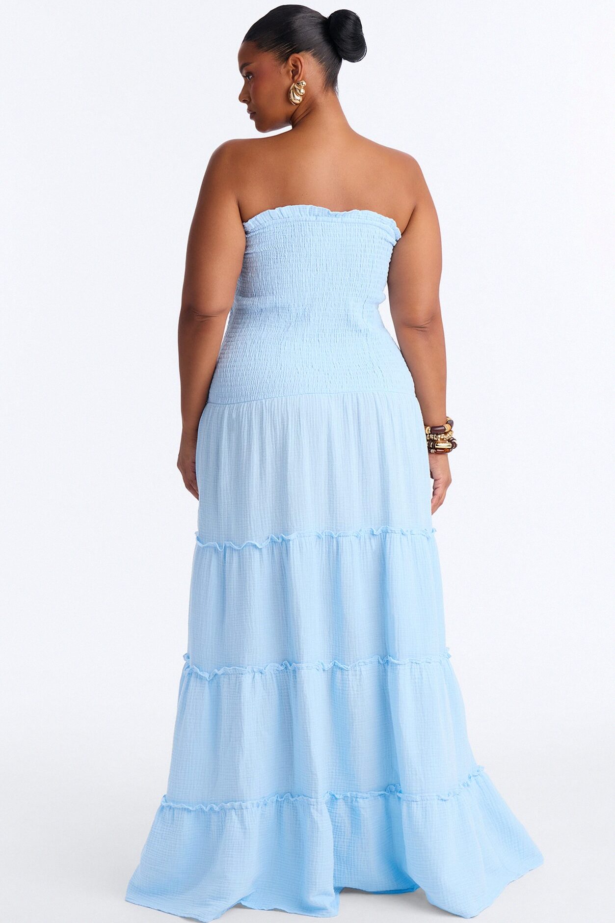 Kellie Smocked Drop Waist Maxi Dress - Light Blue