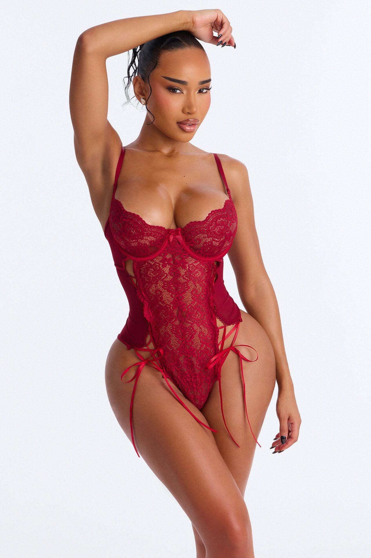 Simone Lace Up Teddy - Wine