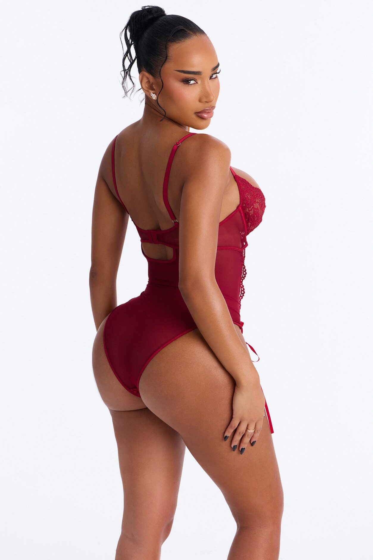 Simone Lace Up Teddy - Wine