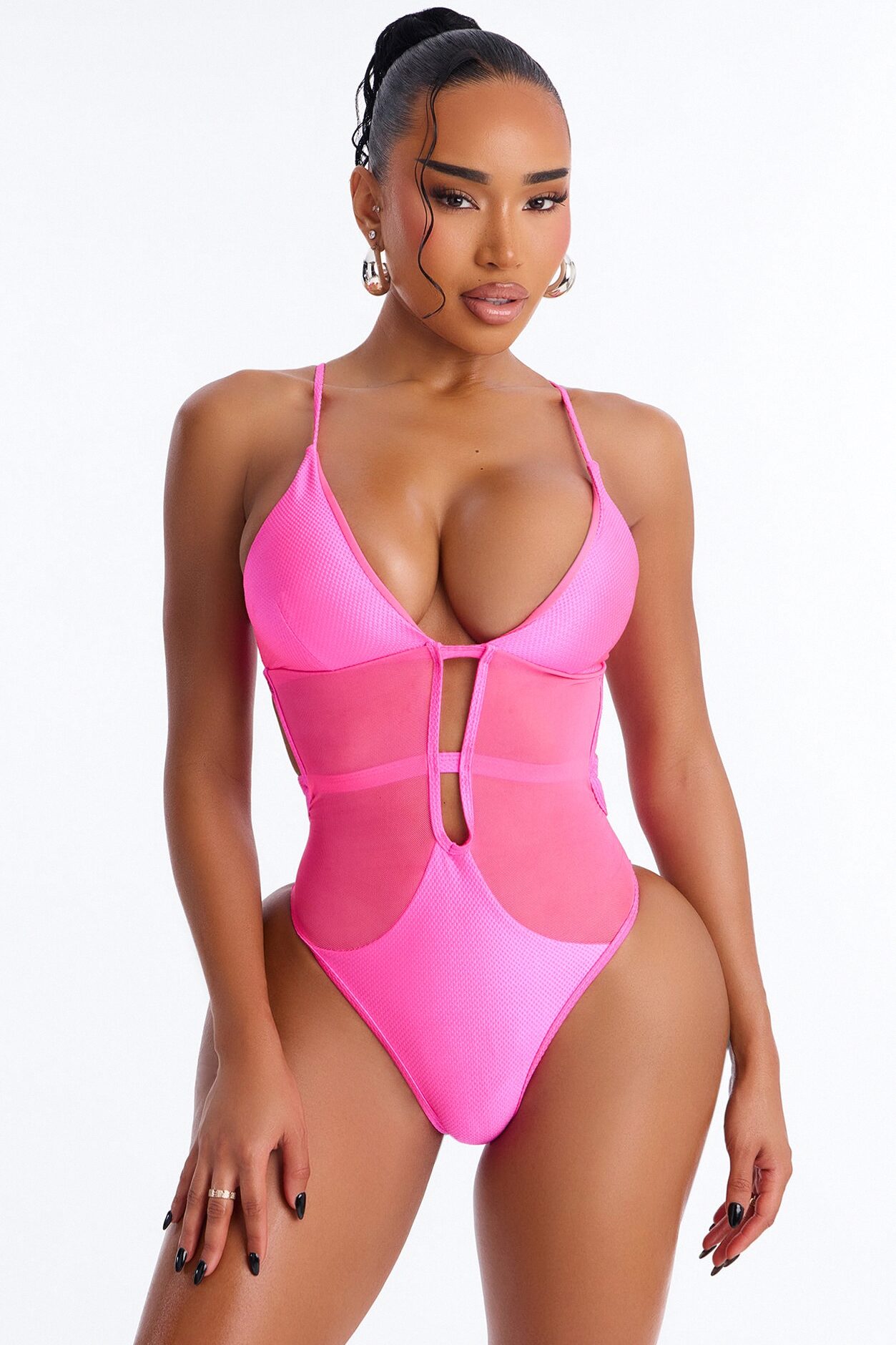 Sunny Honey 1 Piece Mesh Cut Out Swimsuit - Bubblegum Pink