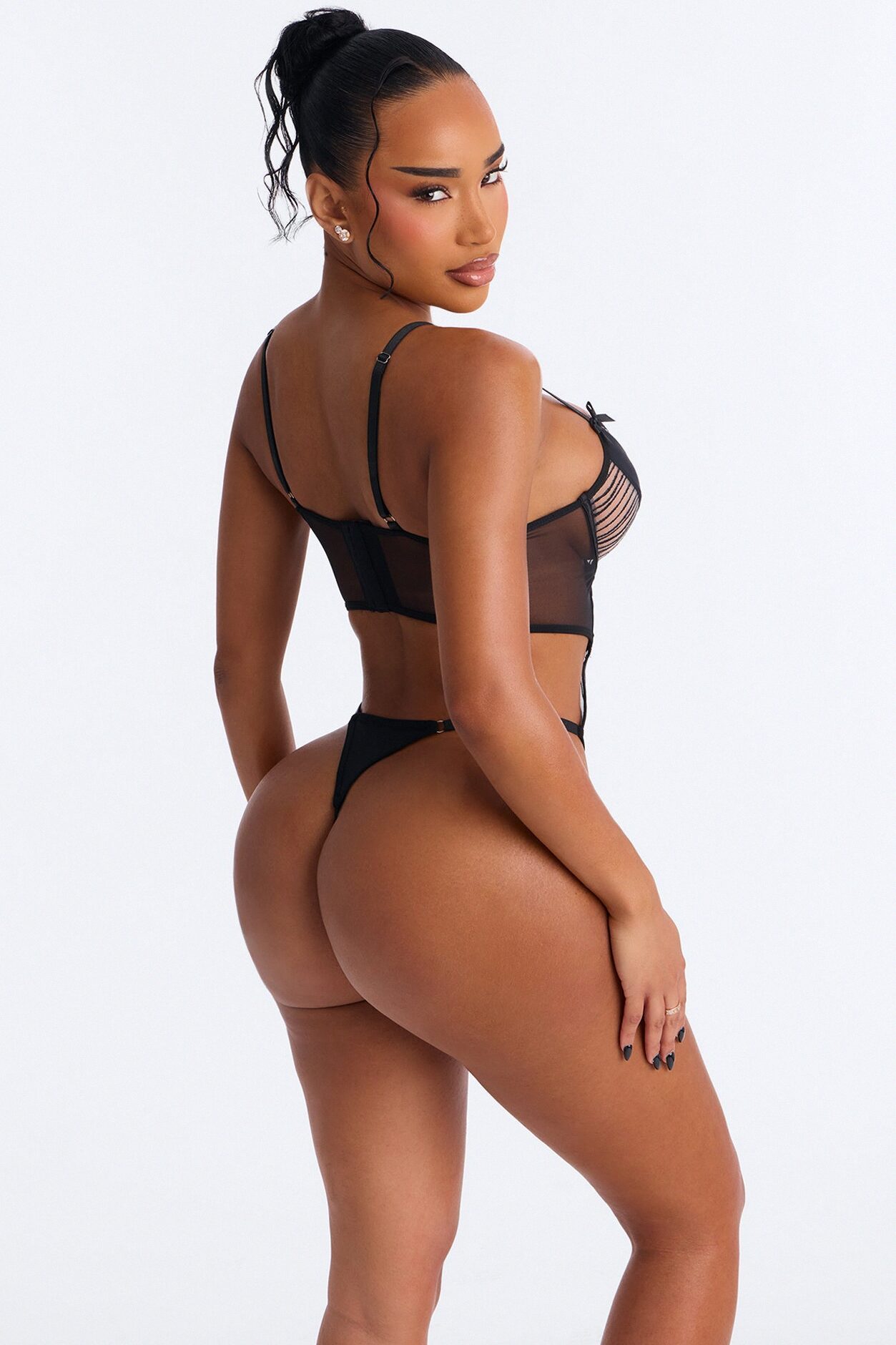 So Darling Mesh Crotchless Teddy - Black