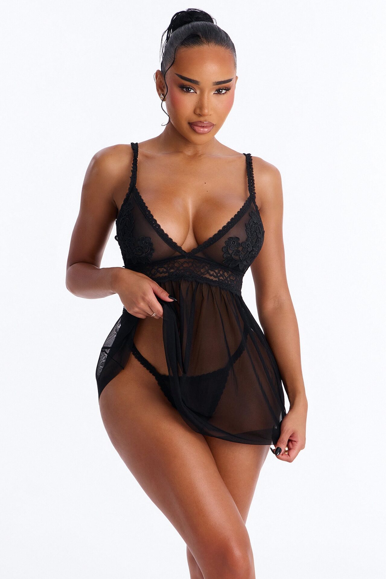 Can't Get Better Mesh Babydoll - Black
